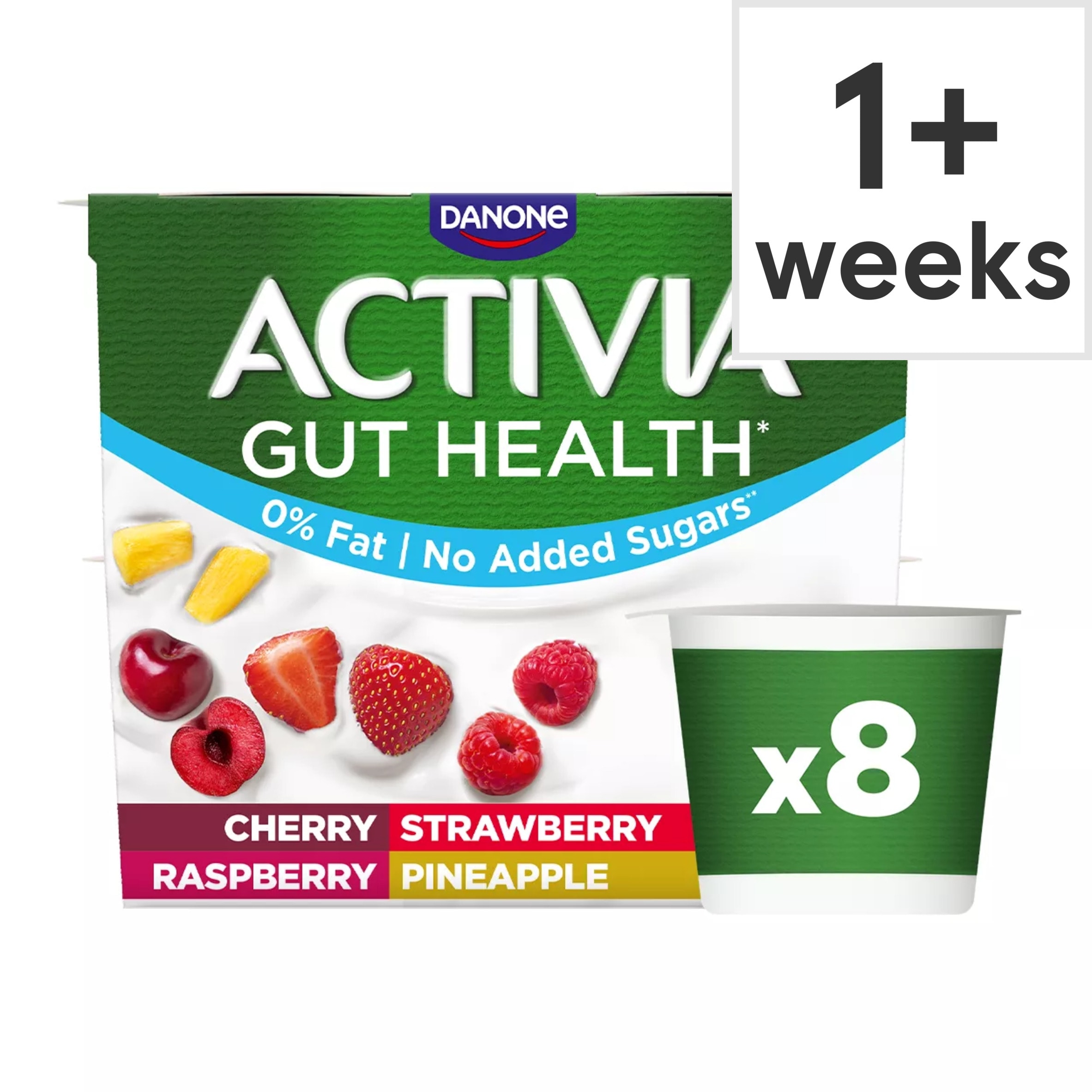 Activia Strawberry & Mixed Fruit Fat Free Gut Health Yoghurt Multipack 8x115g