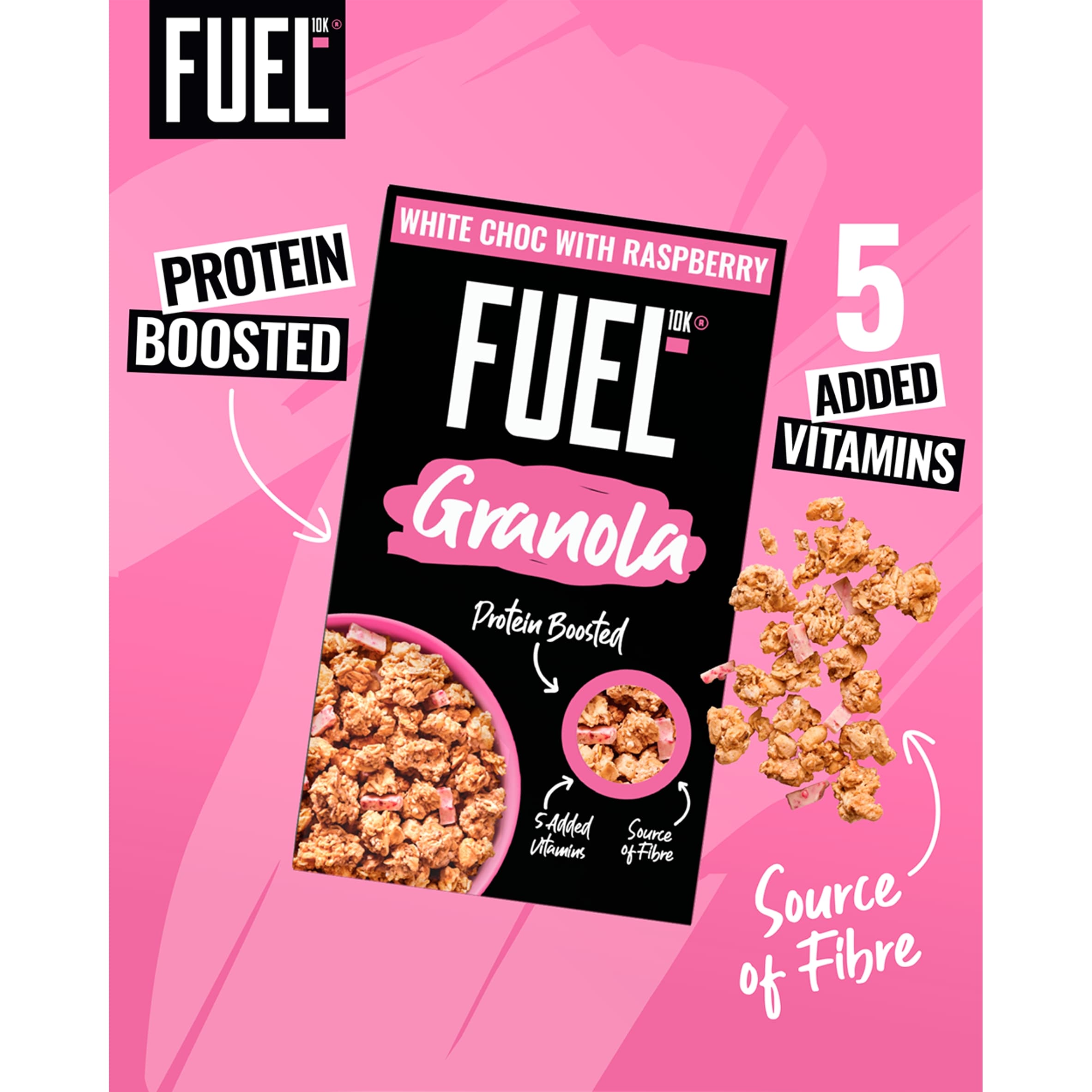 FUEL10K WHITE CHOCOLATE & RASPBERRY PROTEIN GRANOLA BREAKFAST CEREAL 400g thumbnail 2