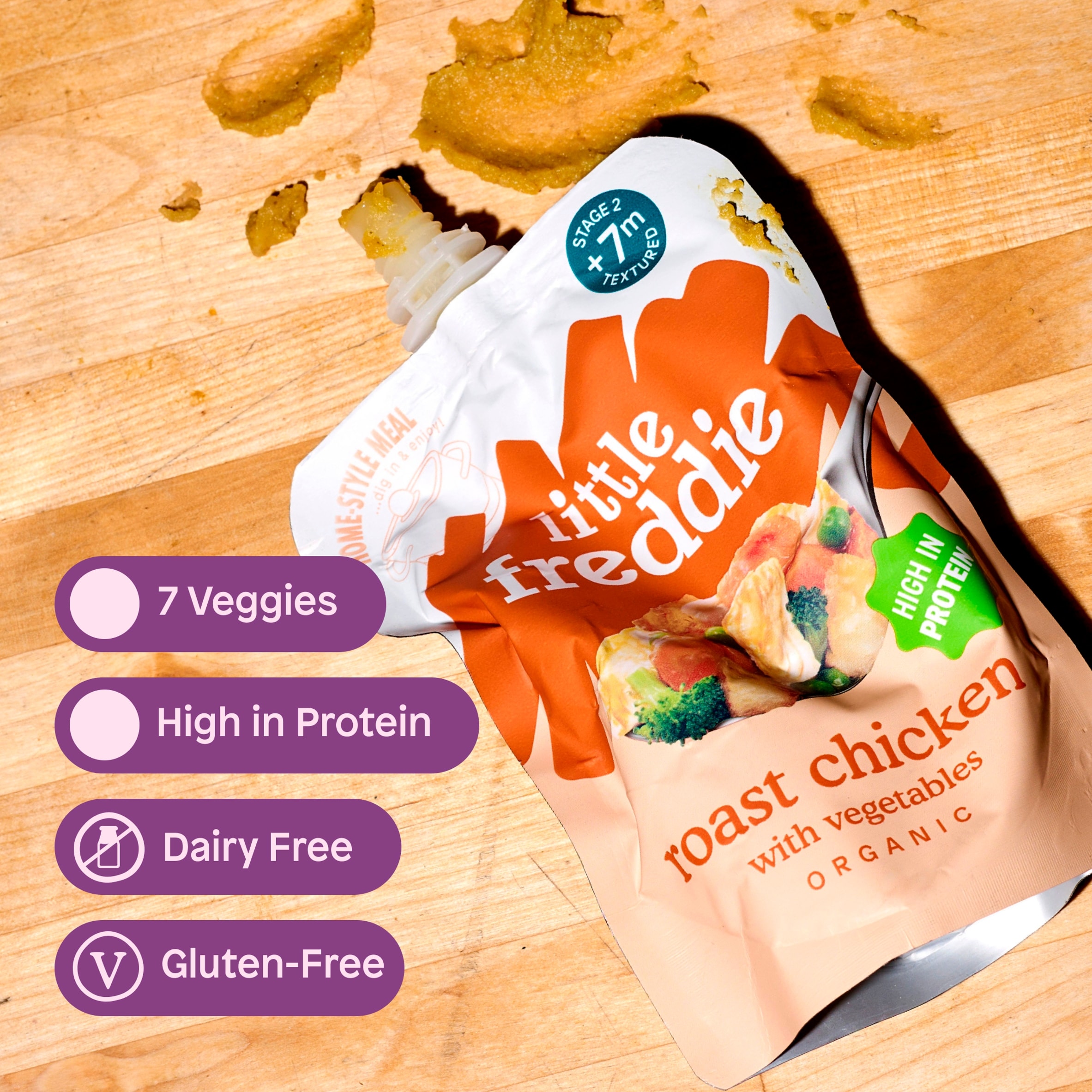 Little Freddie Organic Roast Chicken with Vegetables Baby Food Pouch Single 7m+ 130g thumbnail 5