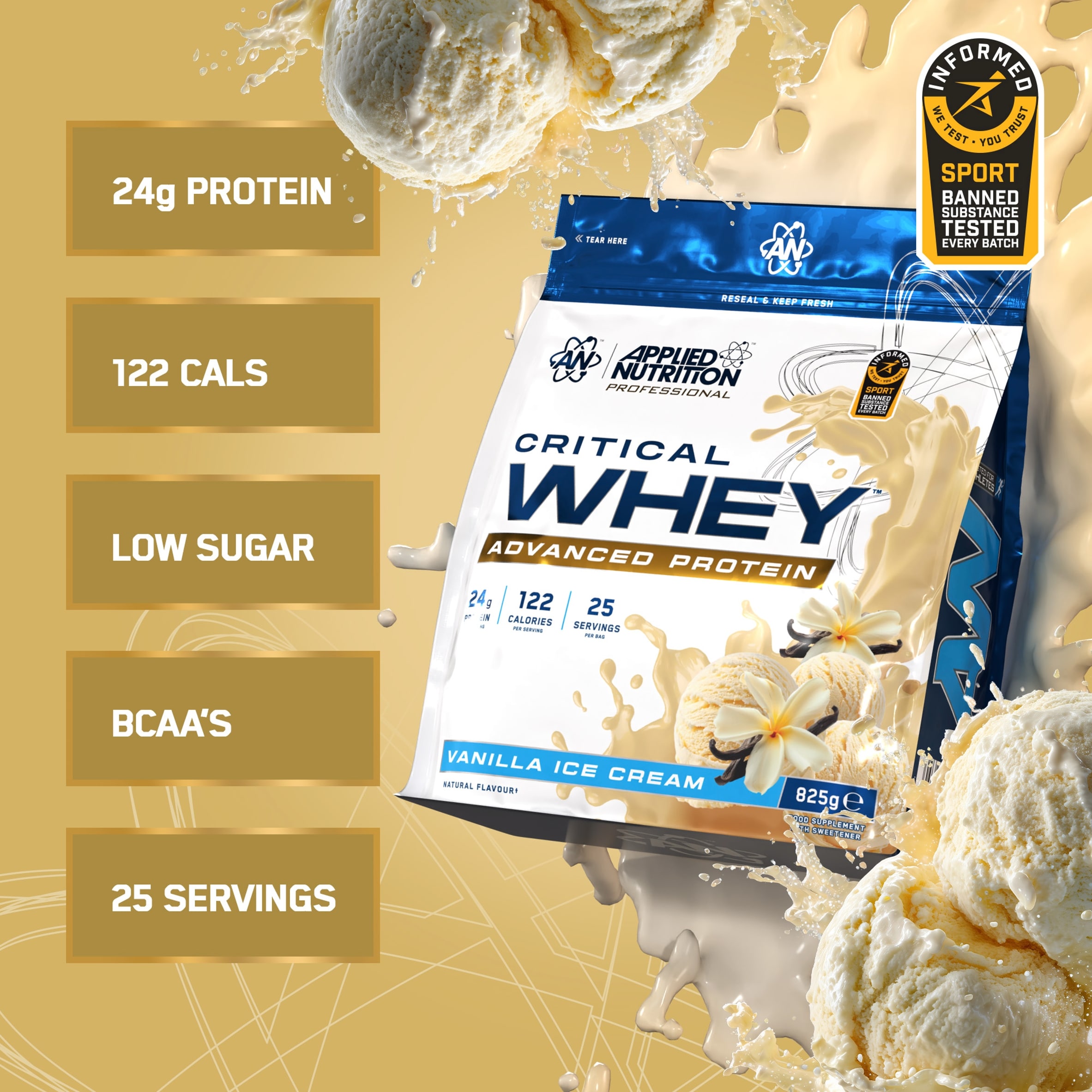 Applied Nutrition Critical Whey Protein Powder Vanilla Ice Cream 825g thumbnail 2