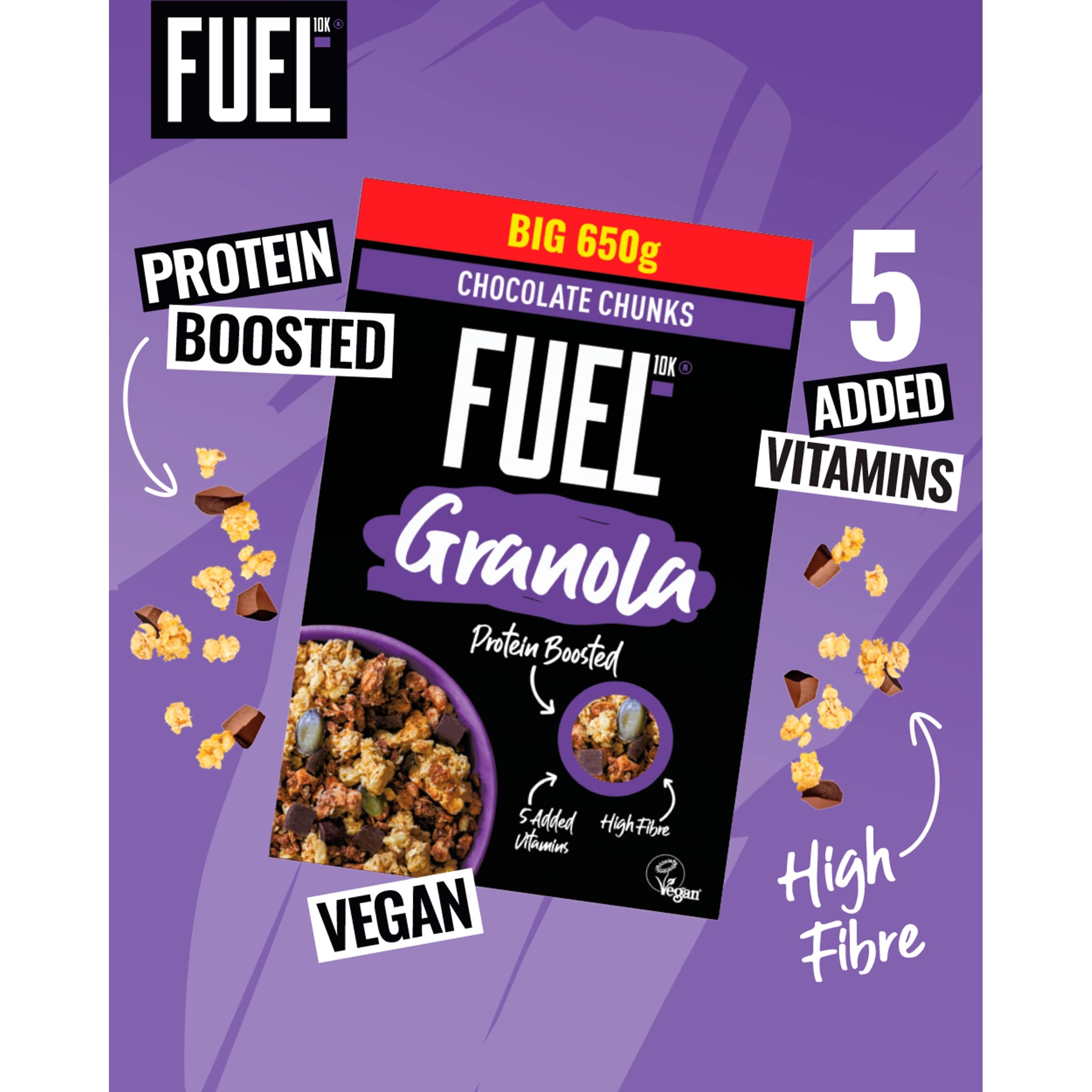 FUEL10K Chocolate Chunks Protein Granola Breakfast Cereal 650g thumbnail 2