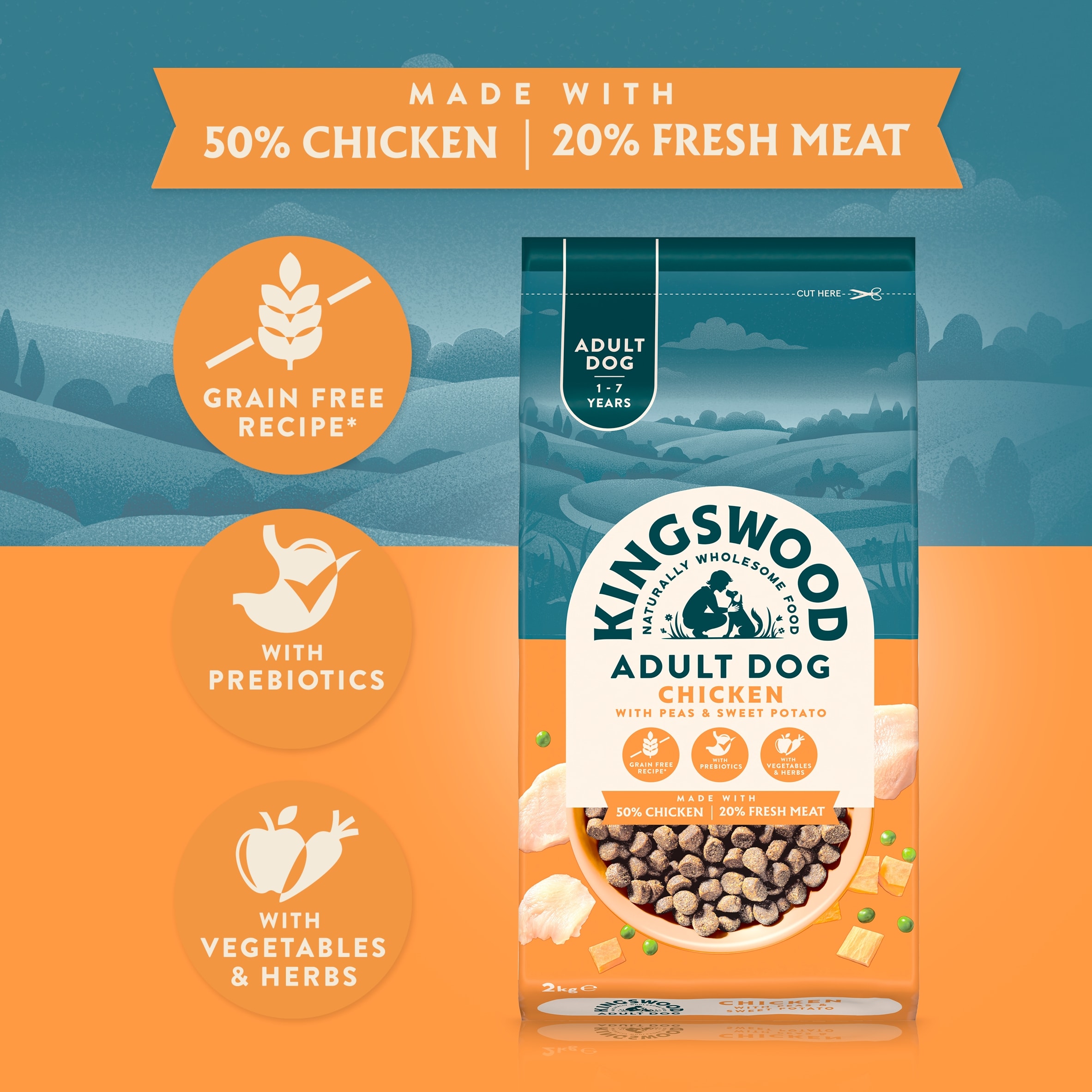 Kingswood Adult Dog, Chicken with Peas & Sweet Potato, 2Kg thumbnail 2