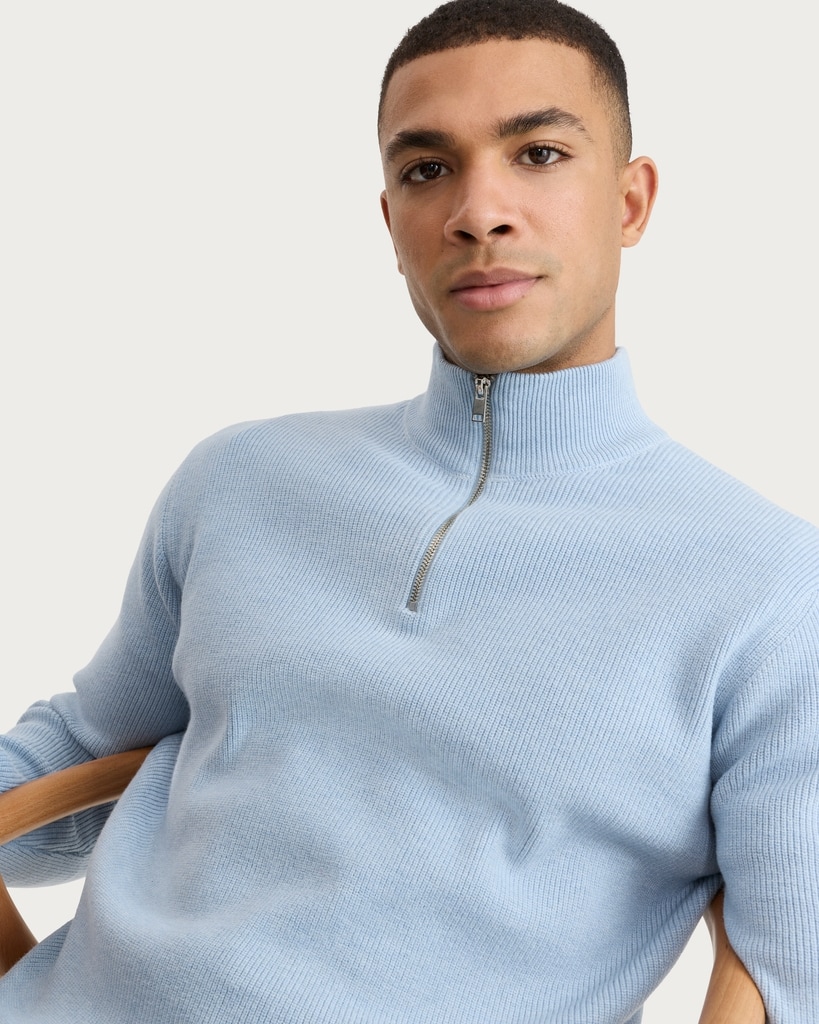 F&F Knitted Ribbed Half Zip Jumper in Blue
