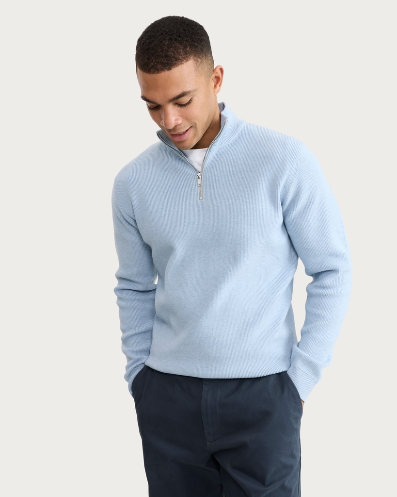 F&F Knitted Ribbed Half Zip Jumper in Blue thumbnail 2