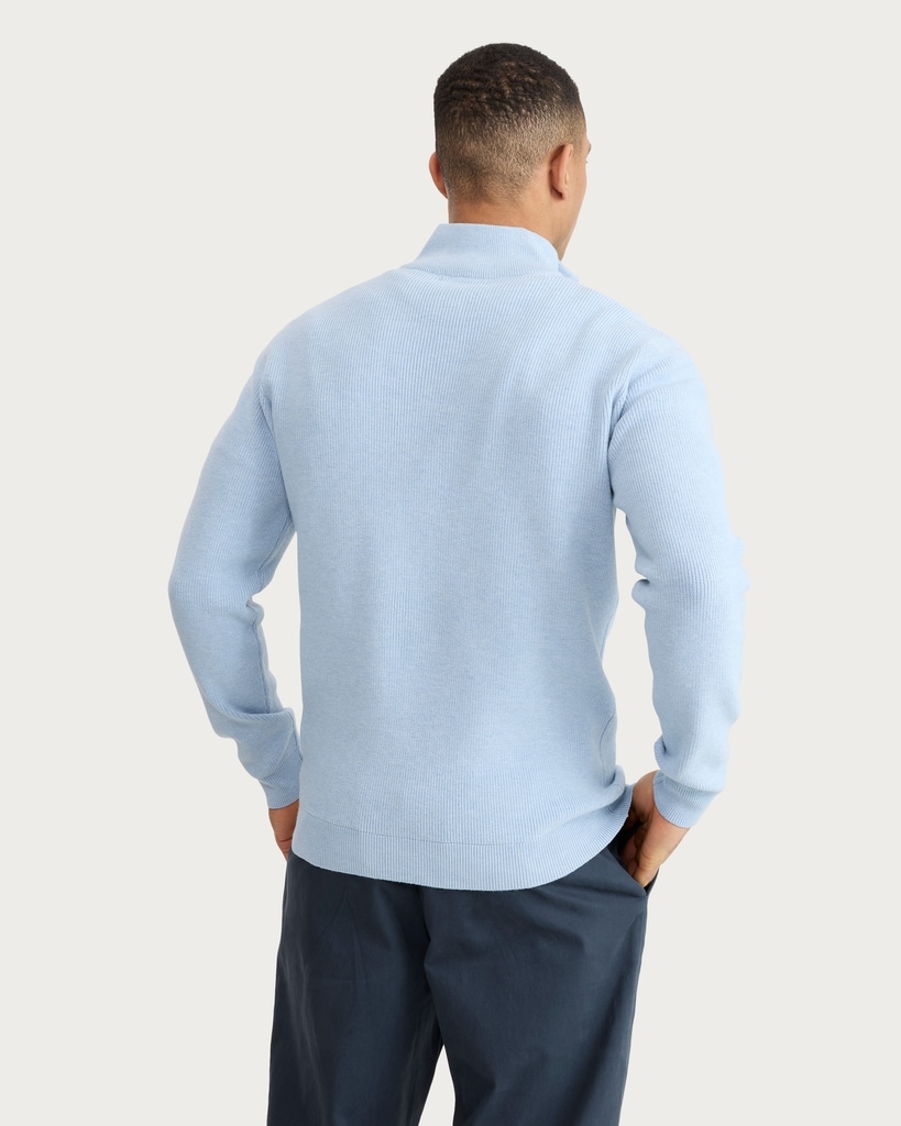F&F Knitted Ribbed Half Zip Jumper in Blue thumbnail 3