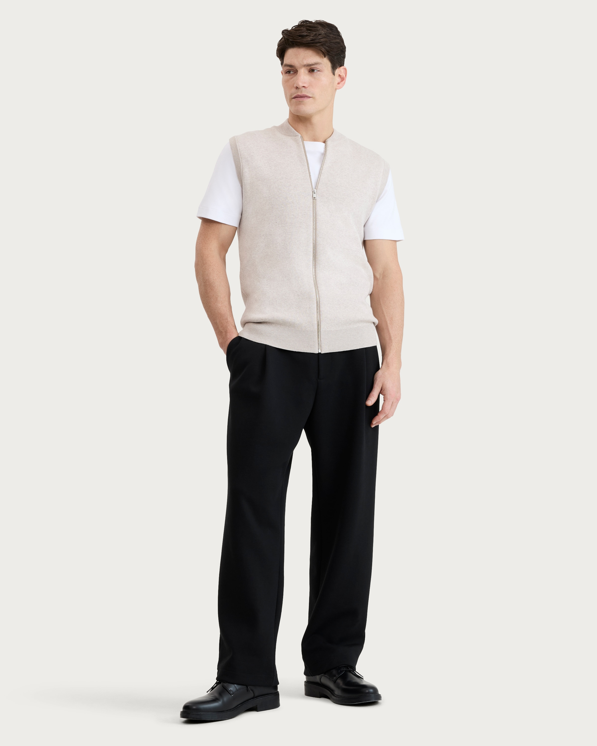 F&F Cotton Rich Knitted Zip Up Gilet in Neutral thumbnail 2