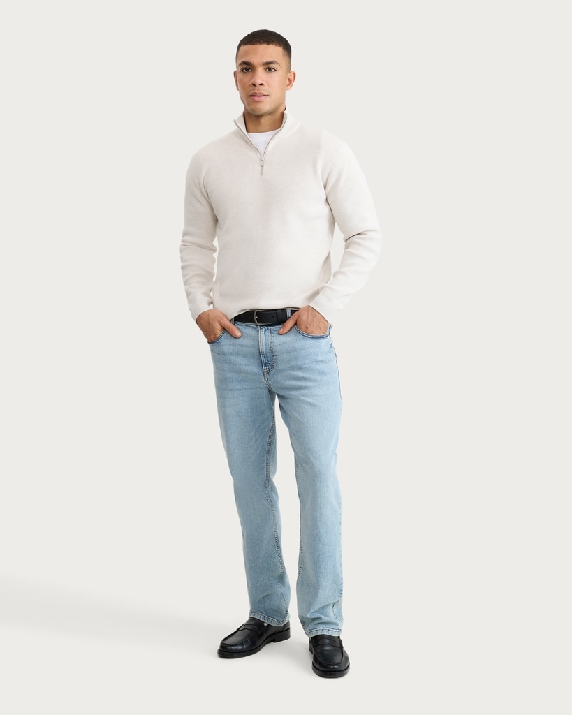 F&F Knitted Ribbed Half Zip Jumper in Ecru