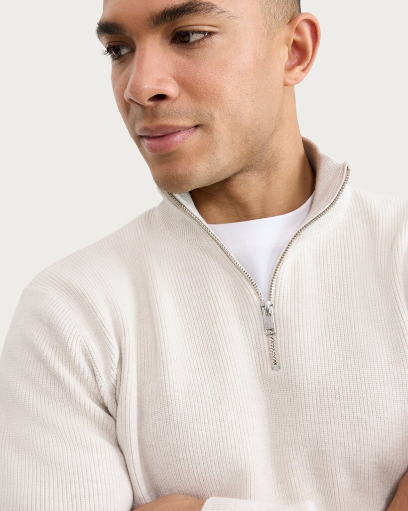 F&F Knitted Ribbed Half Zip Jumper in Ecru thumbnail 2