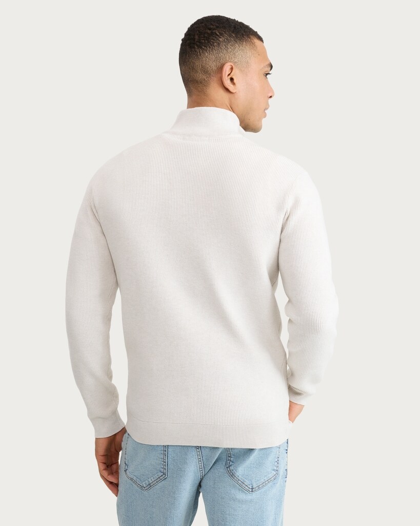 F&F Knitted Ribbed Half Zip Jumper in Ecru thumbnail 3