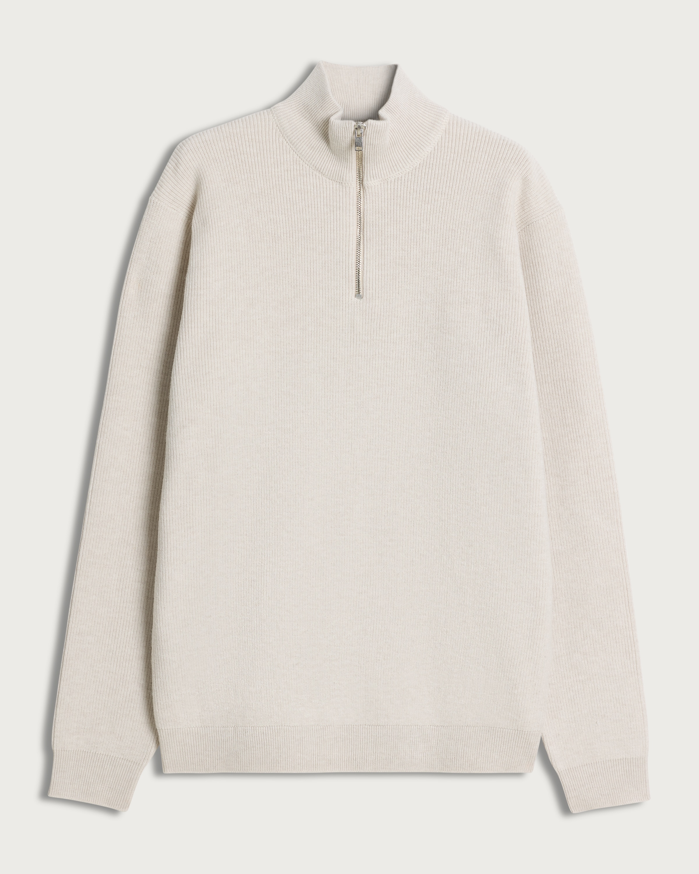 F&F Knitted Ribbed Half Zip Jumper in Ecru thumbnail 4