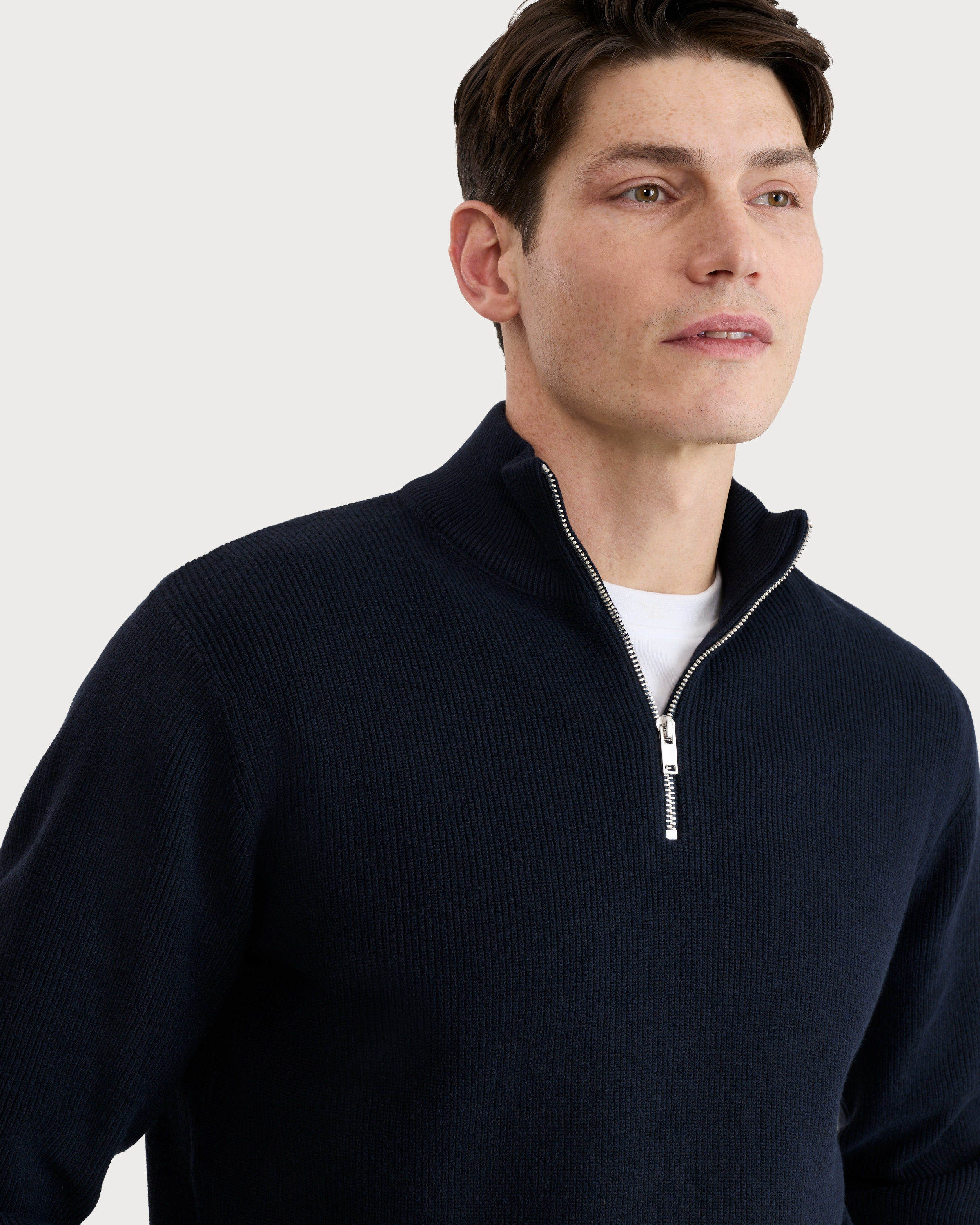 F&F Knitted Ribbed Half Zip Jumper in Navy thumbnail 2