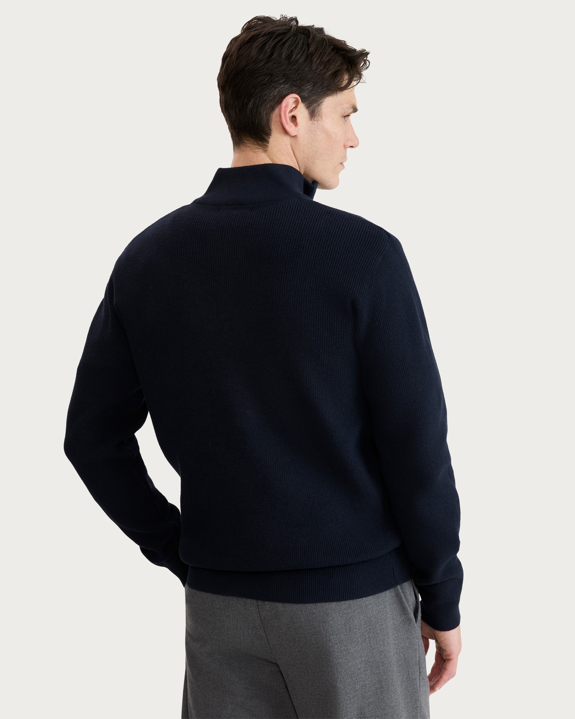 F&F Knitted Ribbed Half Zip Jumper in Navy thumbnail 3