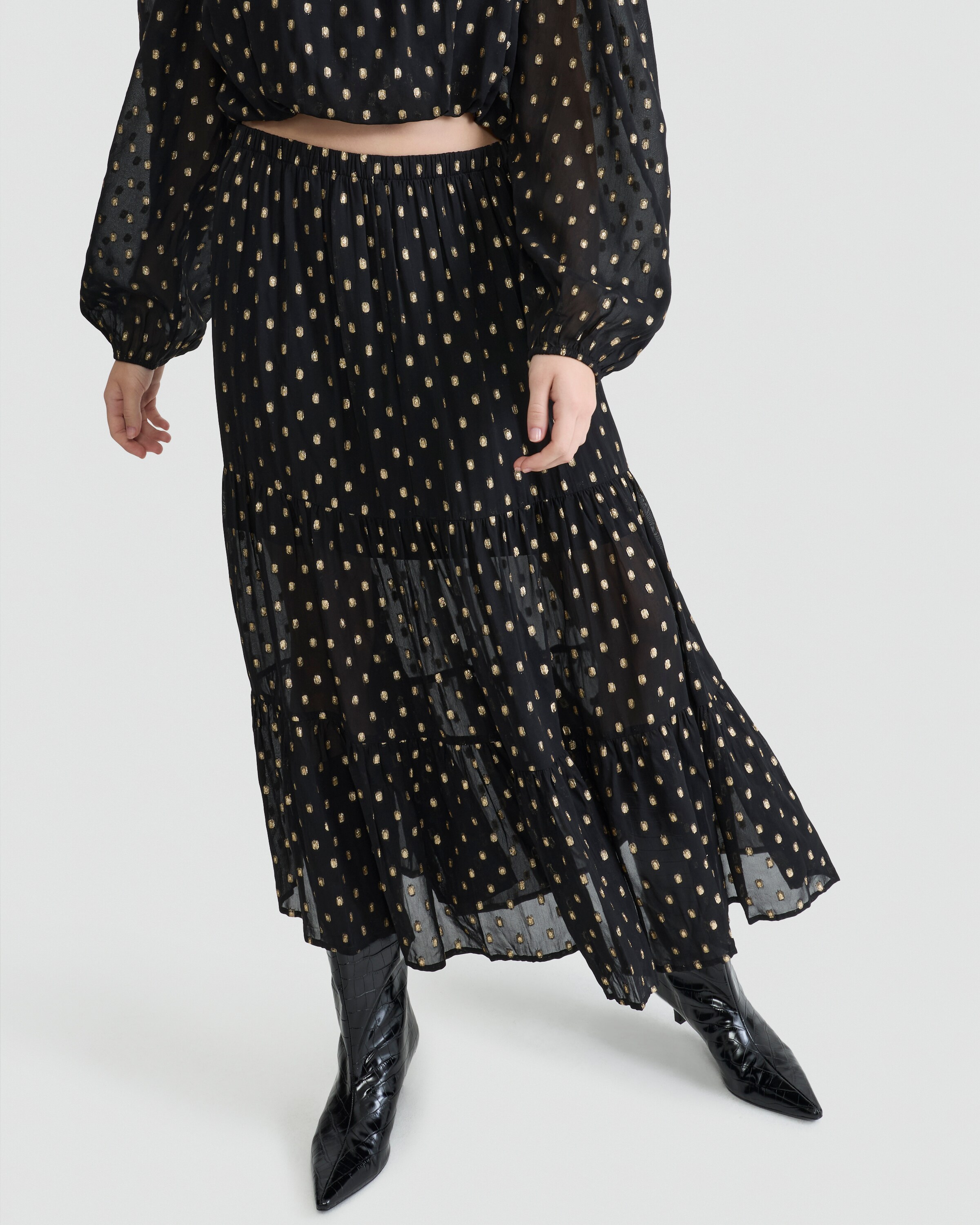 F&F Tiered Metallic Polka Dot Co-ord Midi Skirt in Black thumbnail 2
