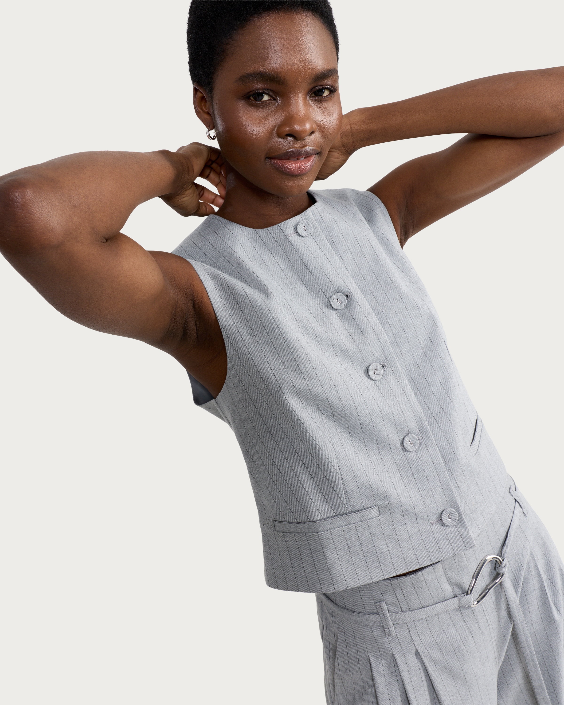 F&F Pinstripe Buttoned Waistcoat in Grey thumbnail 2