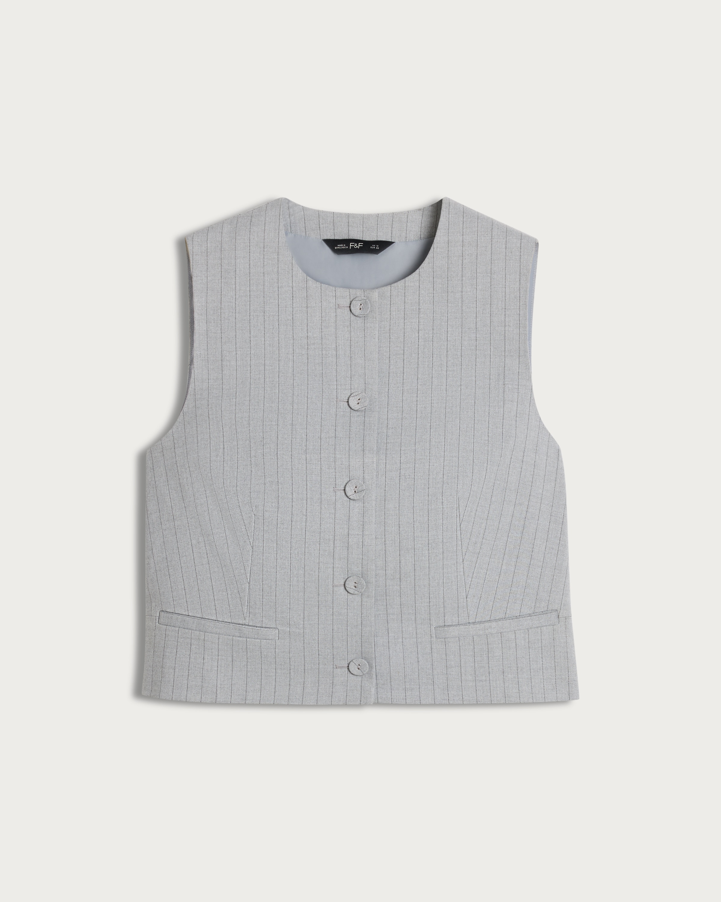 F&F Pinstripe Buttoned Waistcoat in Grey thumbnail 4