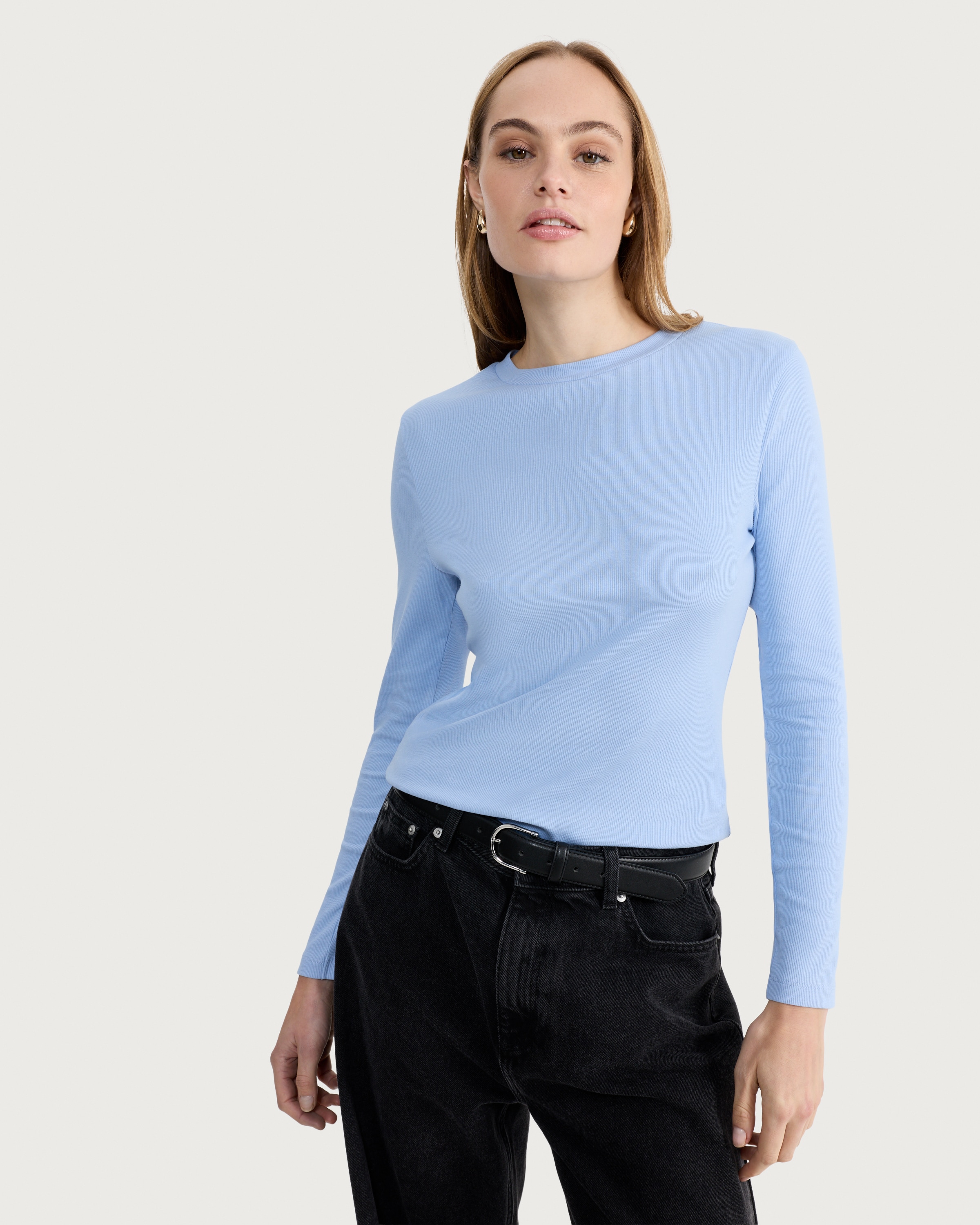 F&F Cotton Rich Crew Neck Long Sleeved Top in Blue