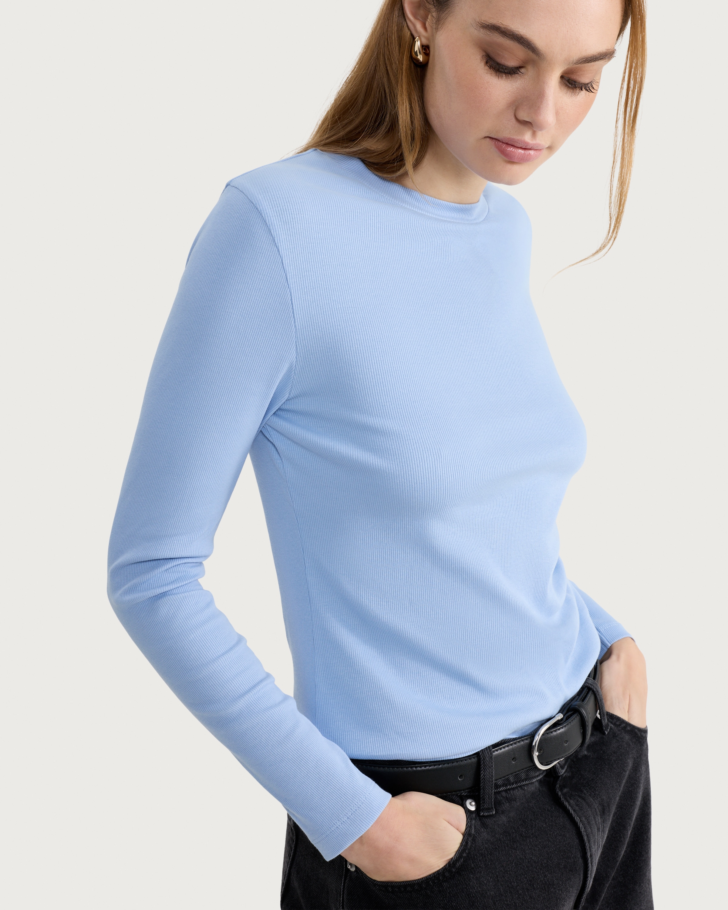 F&F Cotton Rich Crew Neck Long Sleeved Top in Blue thumbnail 2