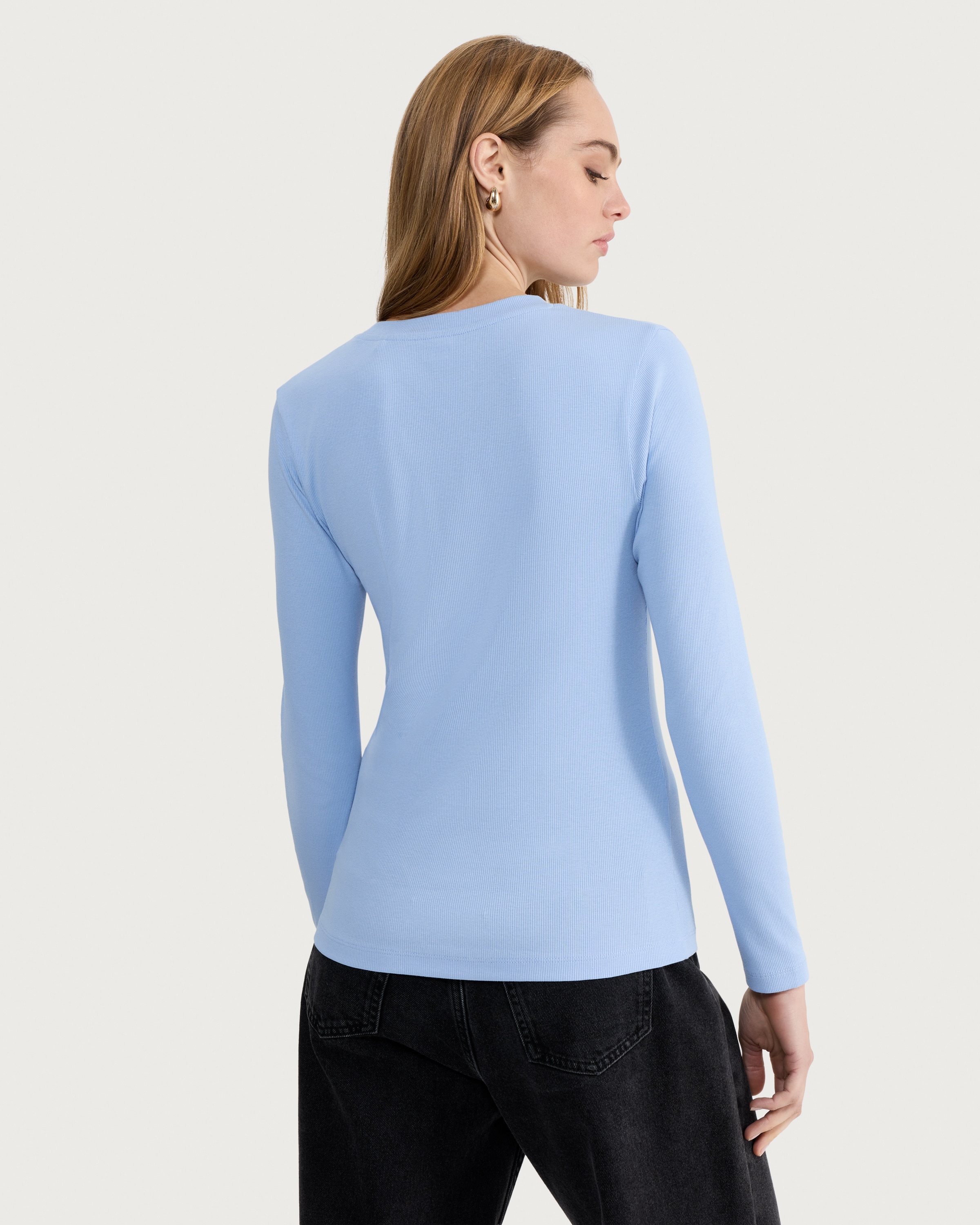 F&F Cotton Rich Crew Neck Long Sleeved Top in Blue thumbnail 3