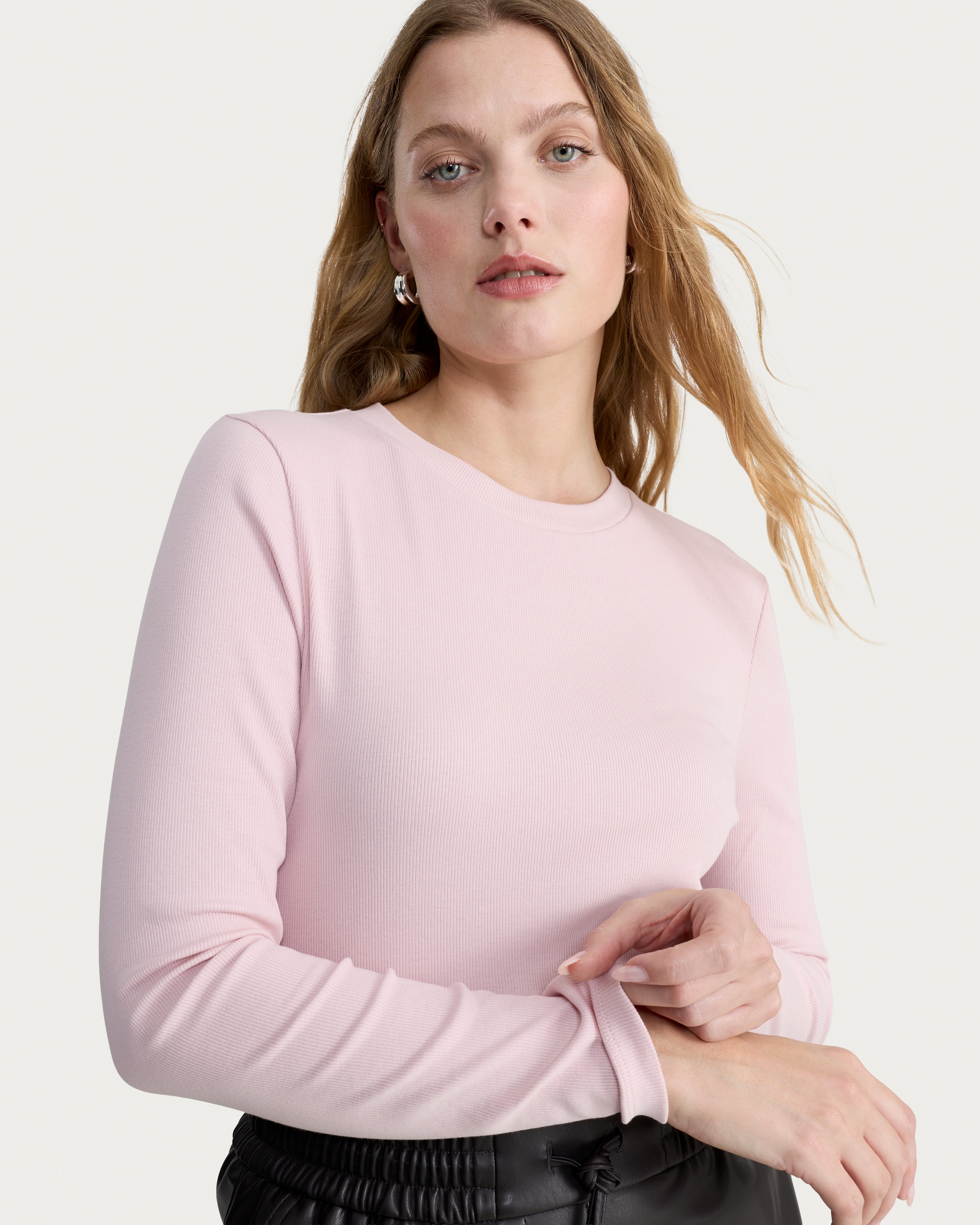 F&F Cotton Rich Crew Neck Long Sleeved Top in Pink