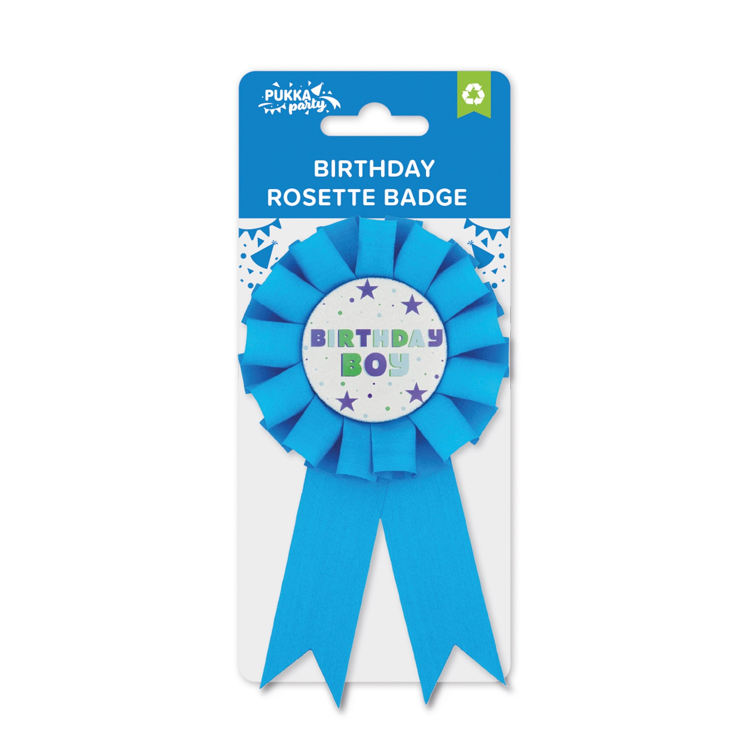 Pukka Party Birthday Rosette Badge - Blue