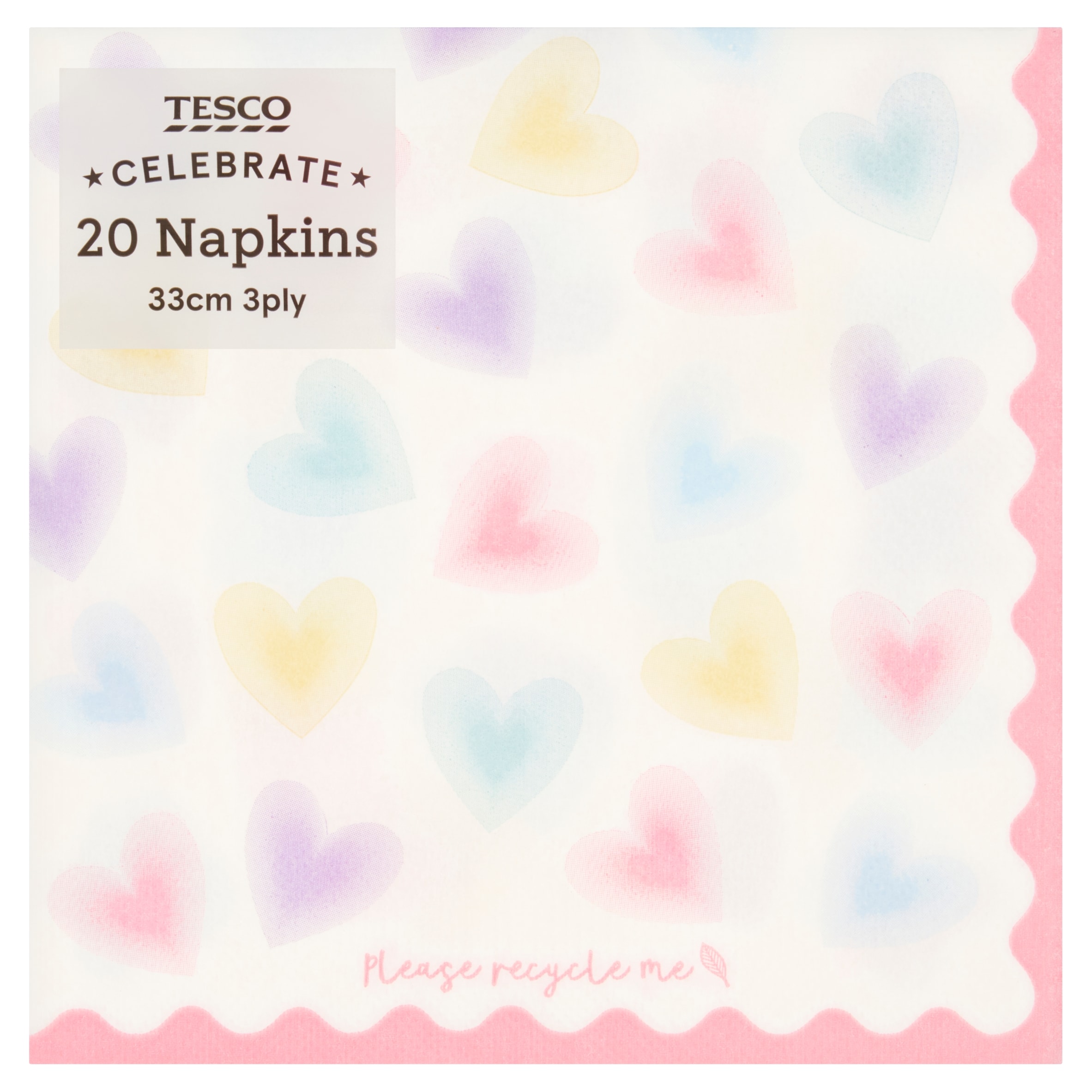 TESCO PASTEL HEARTS NAPKIN 20 PACK