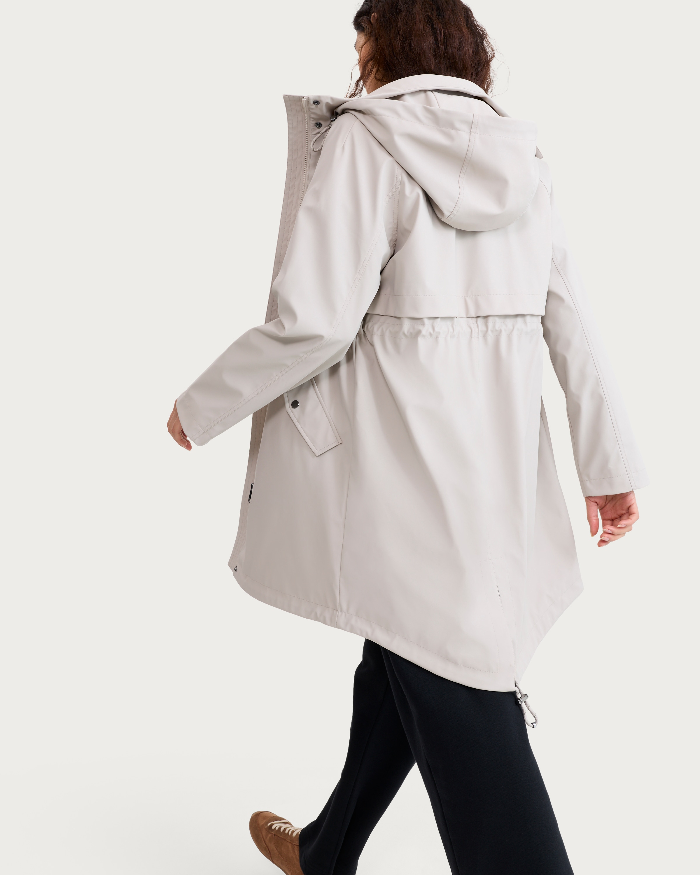 F&F Shower Resistant Drawstring Waist Hooded Raincoat in Cream thumbnail 3