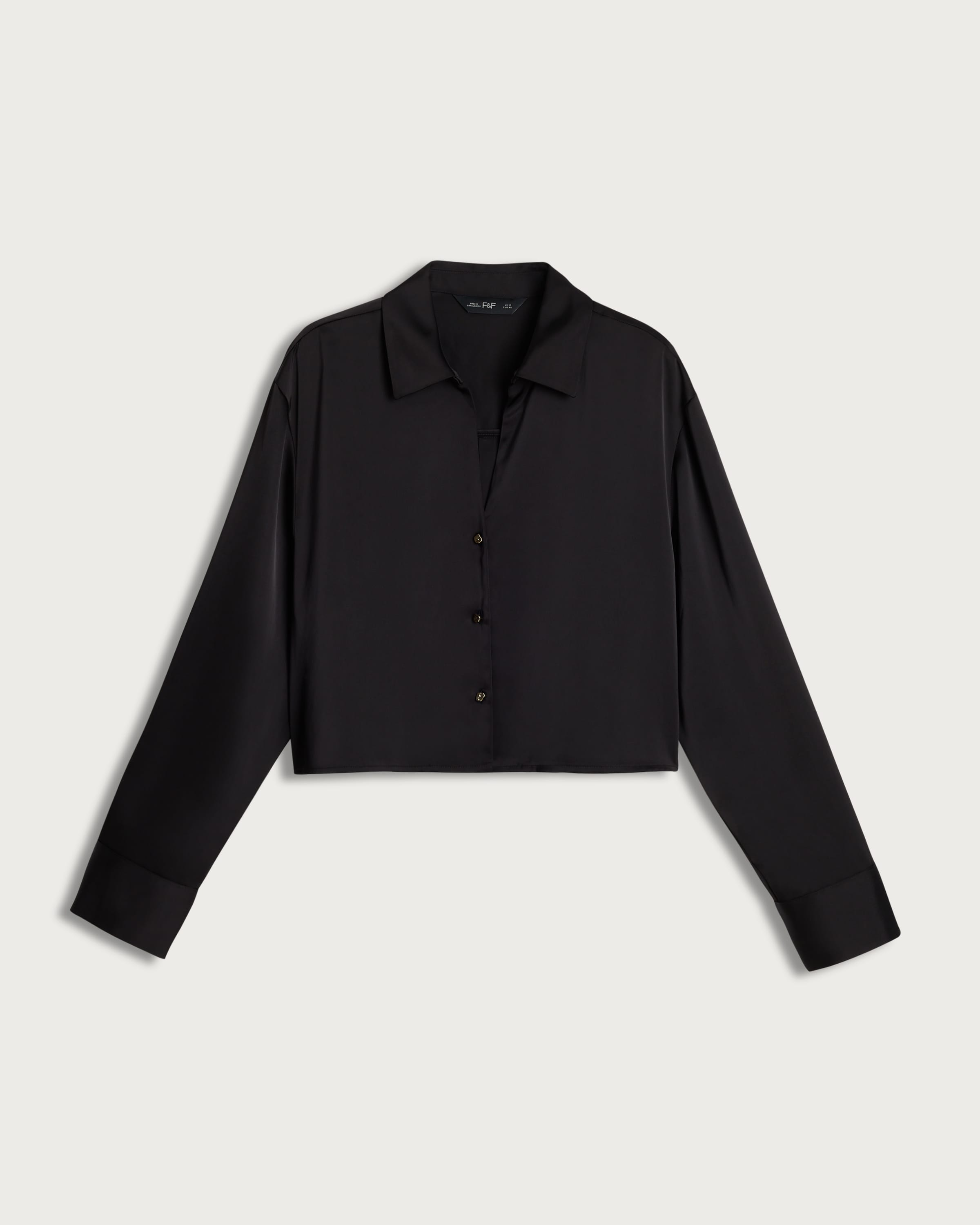 F&F Satin Cropped Button Up Shirt in Black thumbnail 4