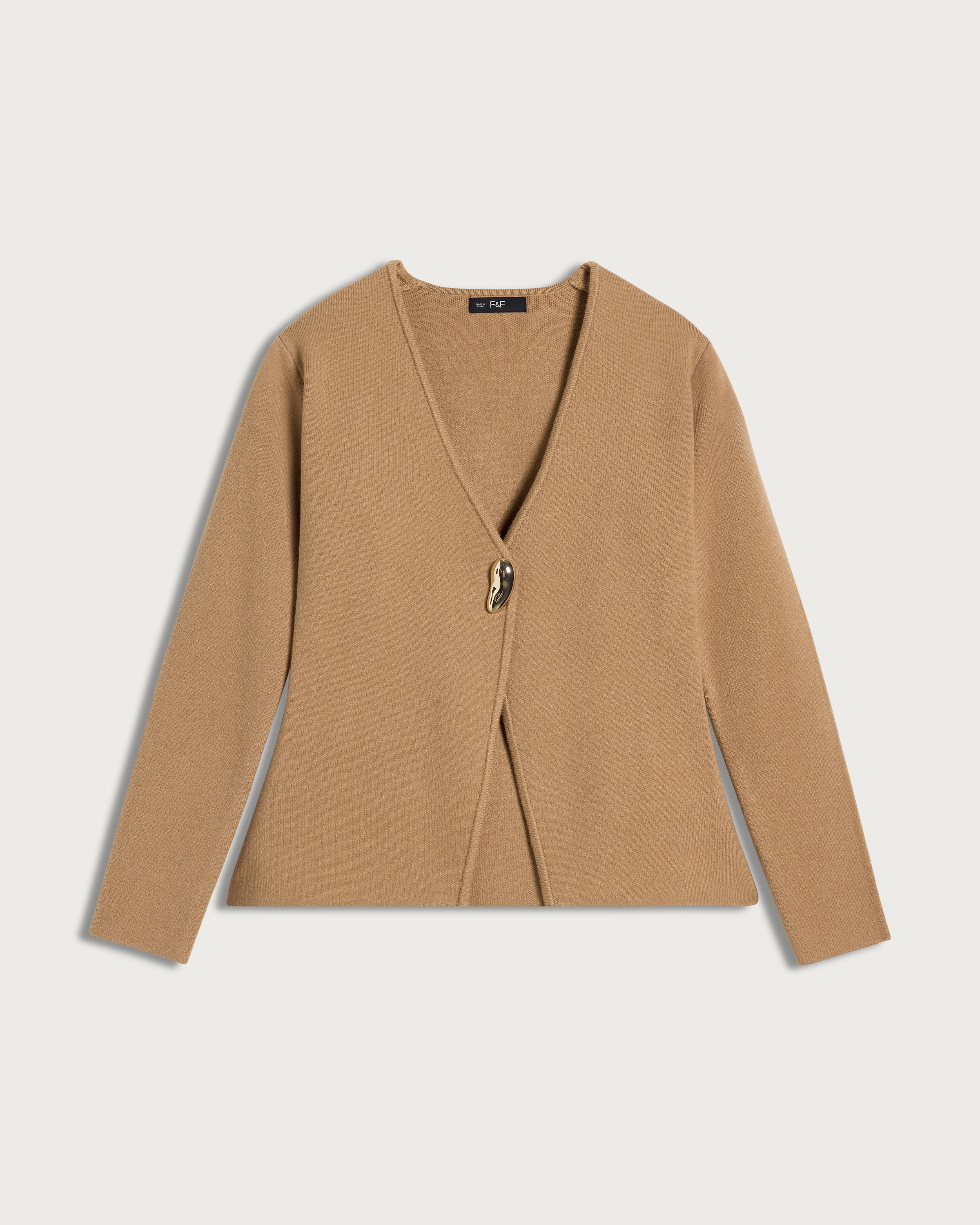 F&F Cinched V Neck Cardigan in Mink thumbnail 4