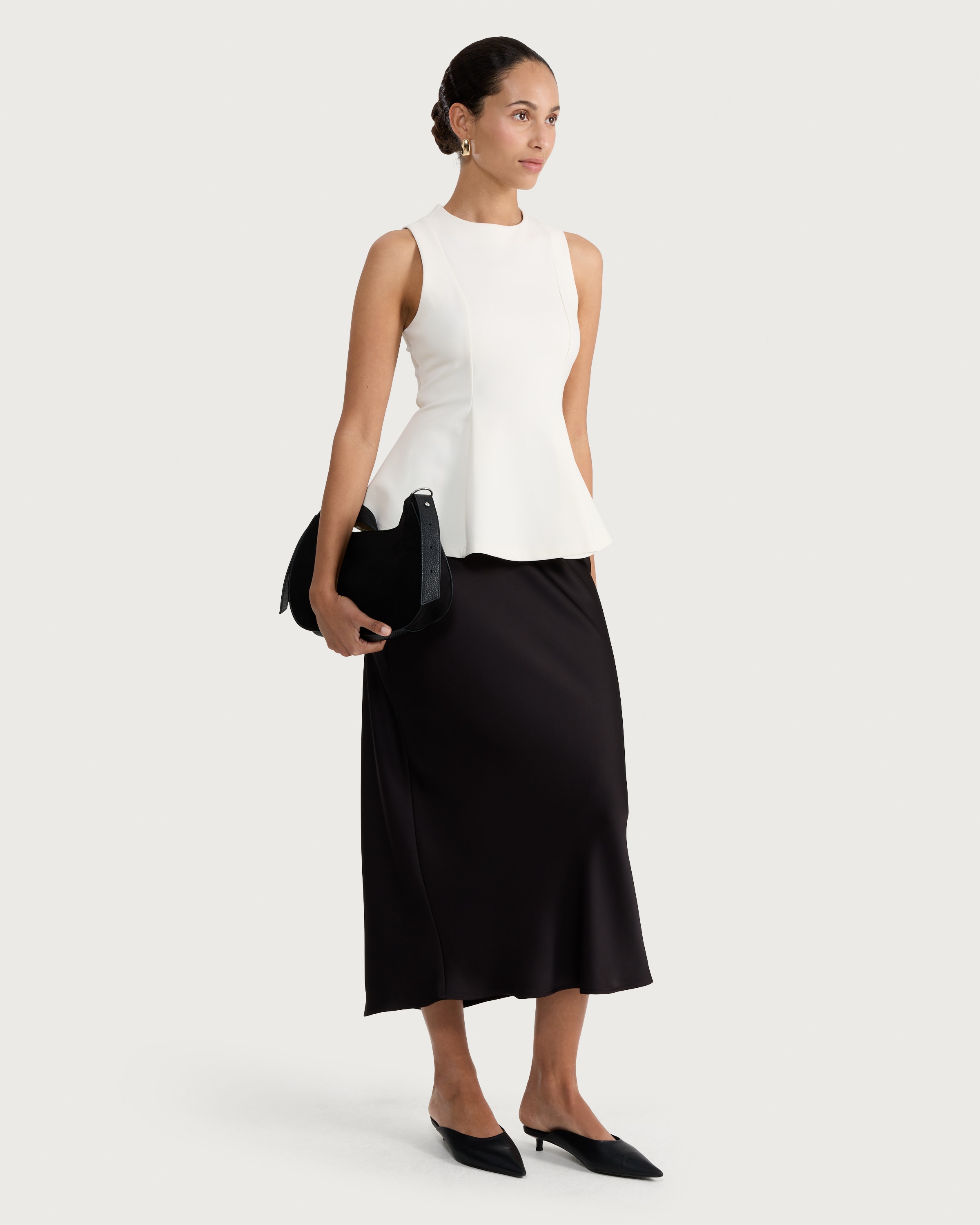 F&F Ponte Peplum Hem Top in Cream thumbnail 2