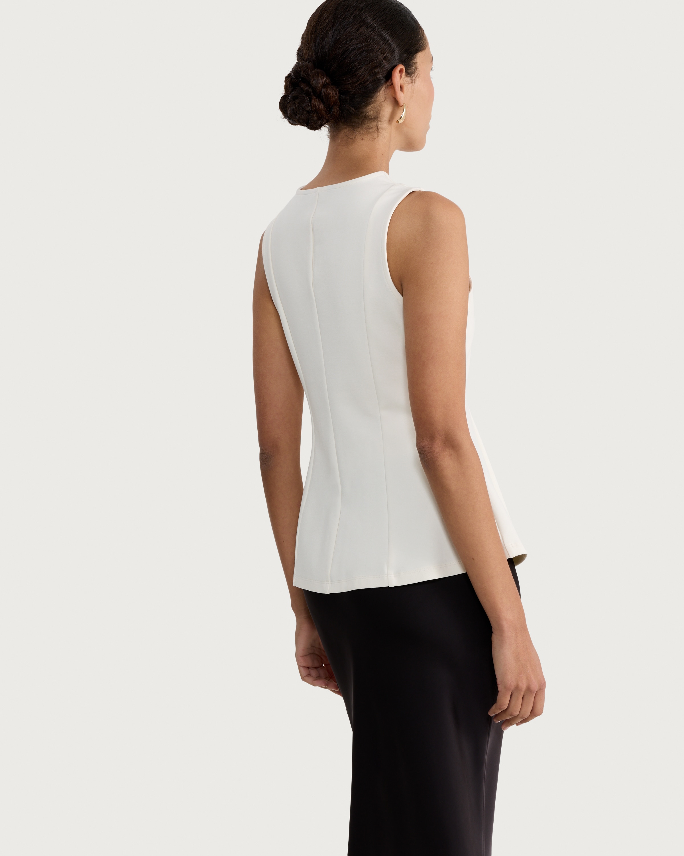 F&F Ponte Peplum Hem Top in Cream thumbnail 3