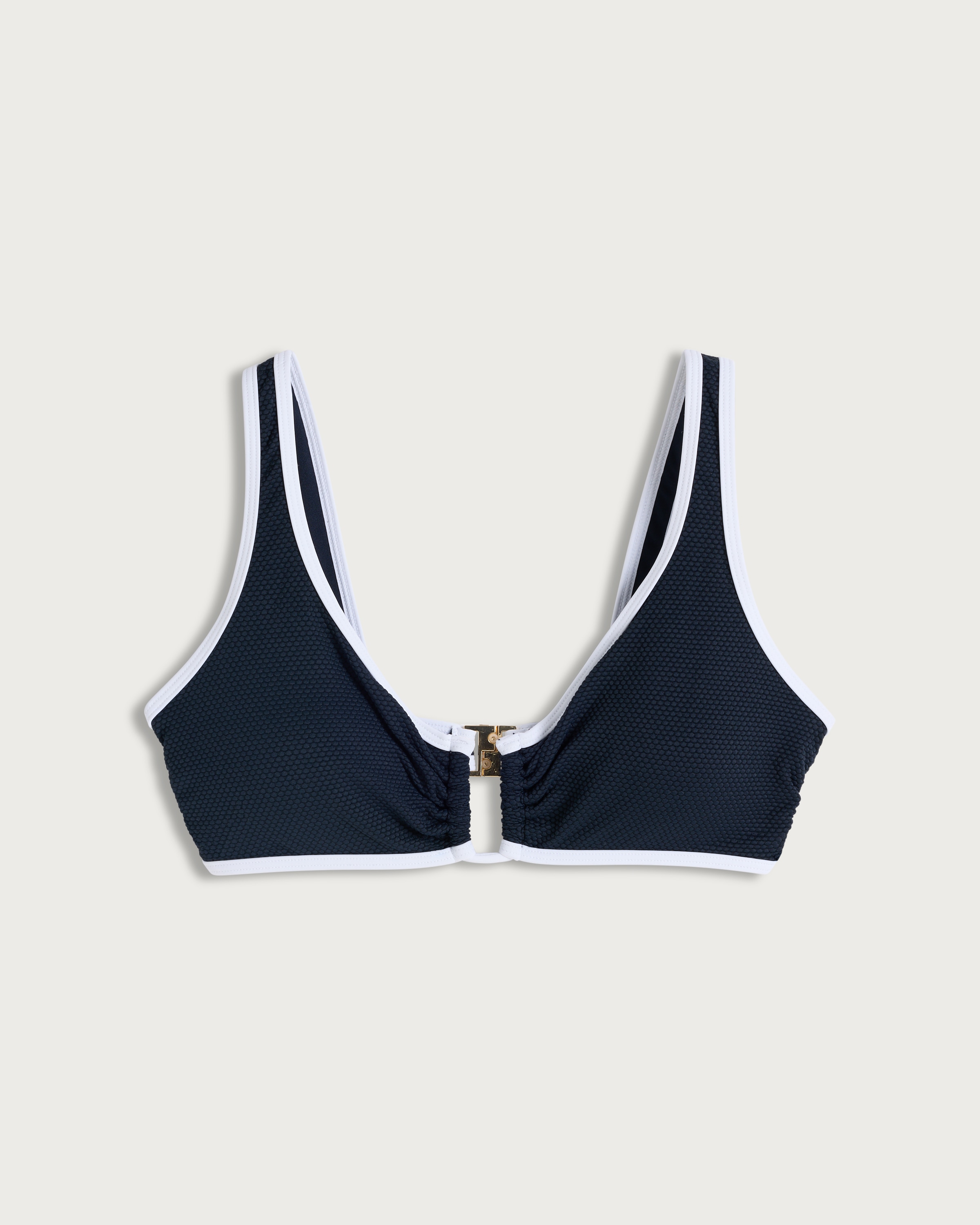 F&F Textured Contrast Trim Co-ord Bikini Top in Navy thumbnail 4