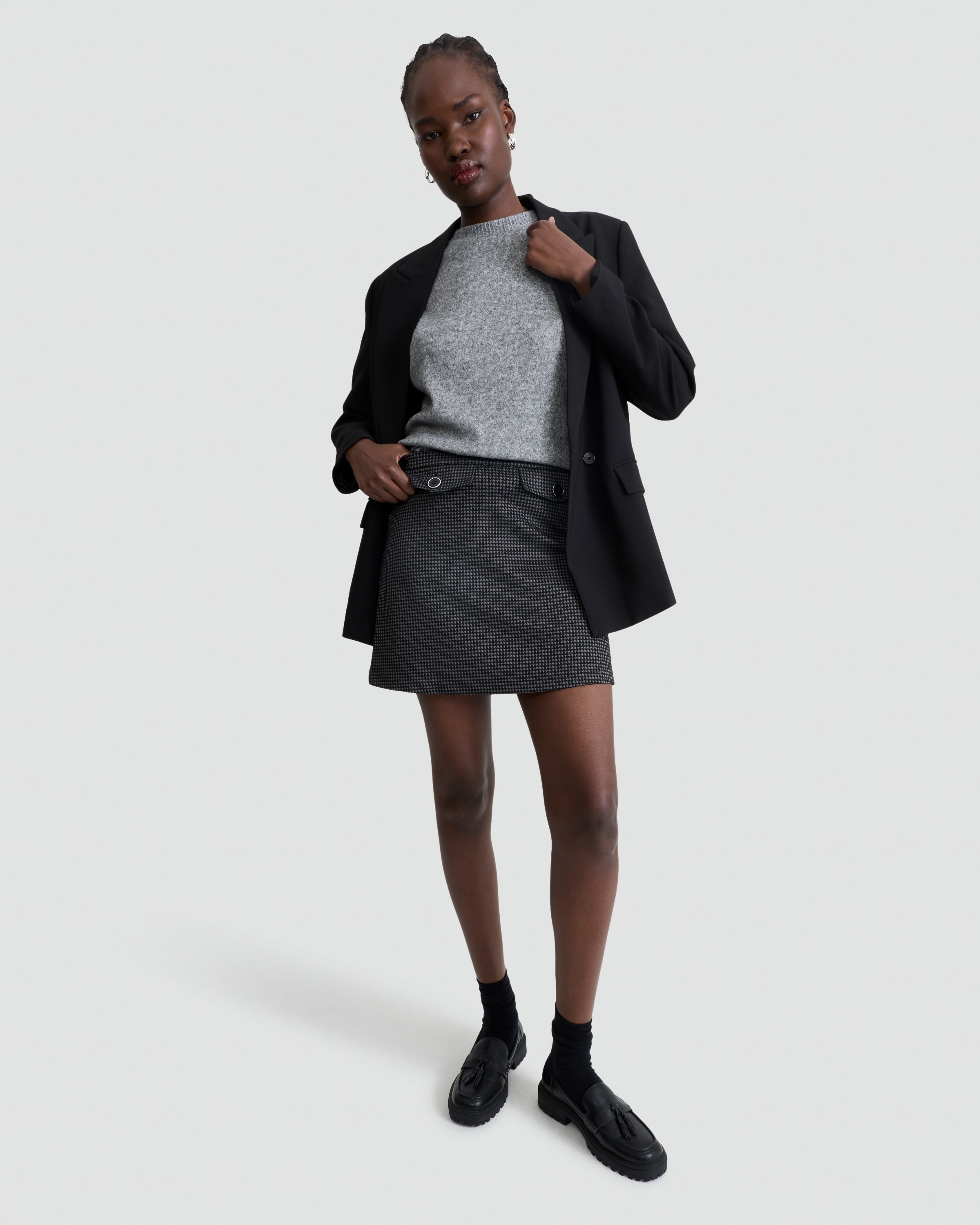 F&F Ponte Houndstooth Mini Skirt in Grey thumbnail 2