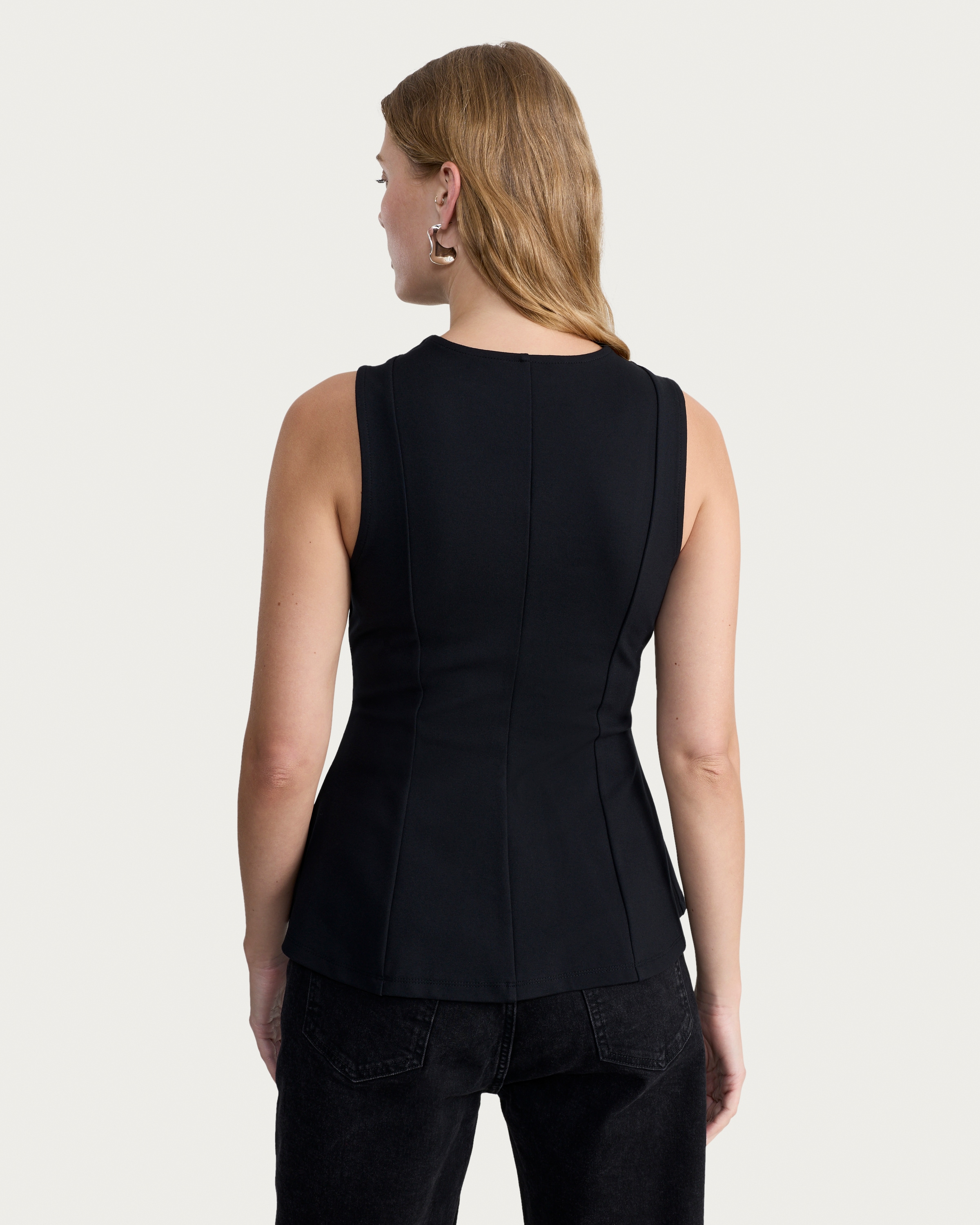 F&F Ponte Peplum Hem Top in Black thumbnail 3
