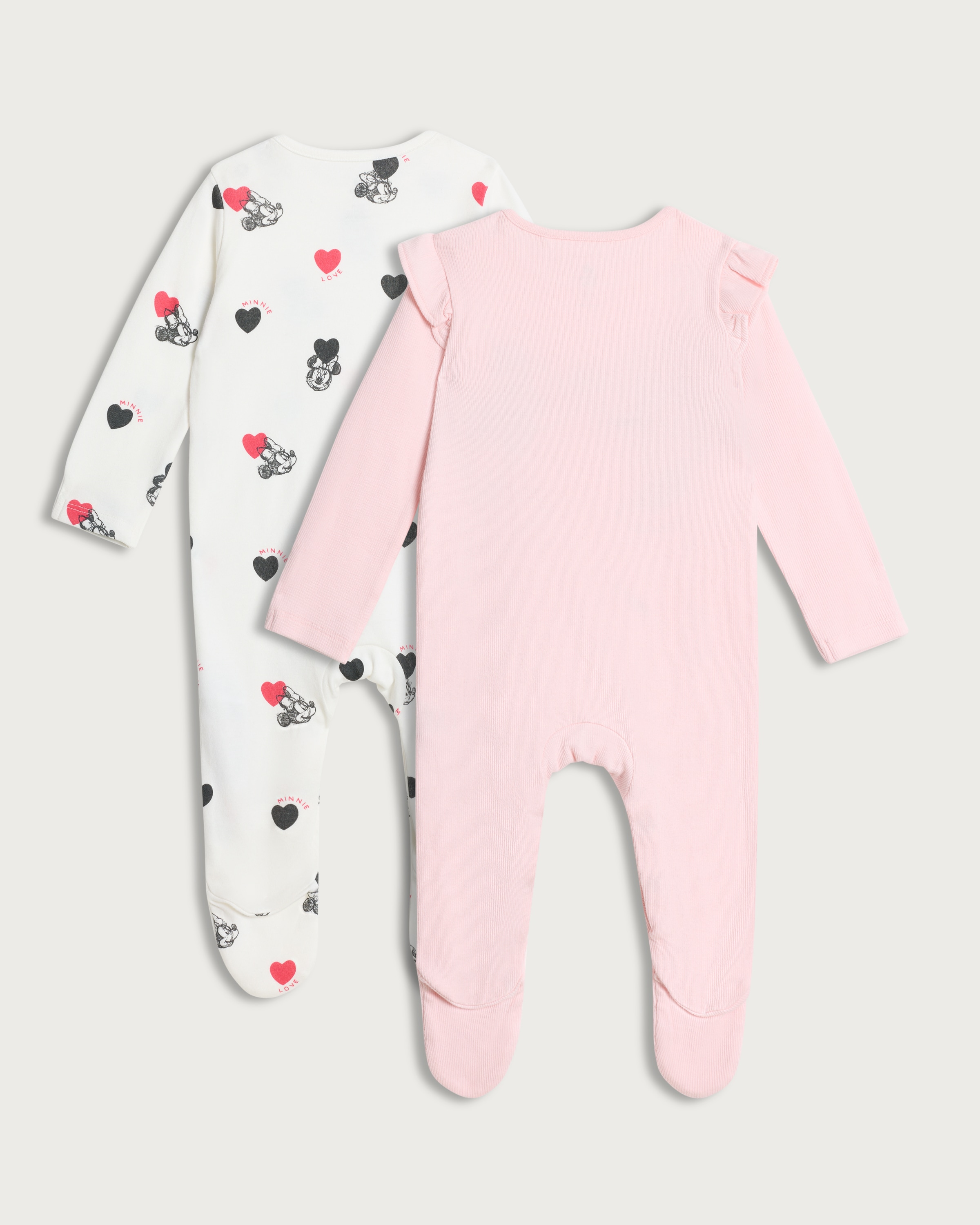 Disney 2-Pack Mickey & Minnie Mouse Ribbed Sleepsuits in Pink thumbnail 2