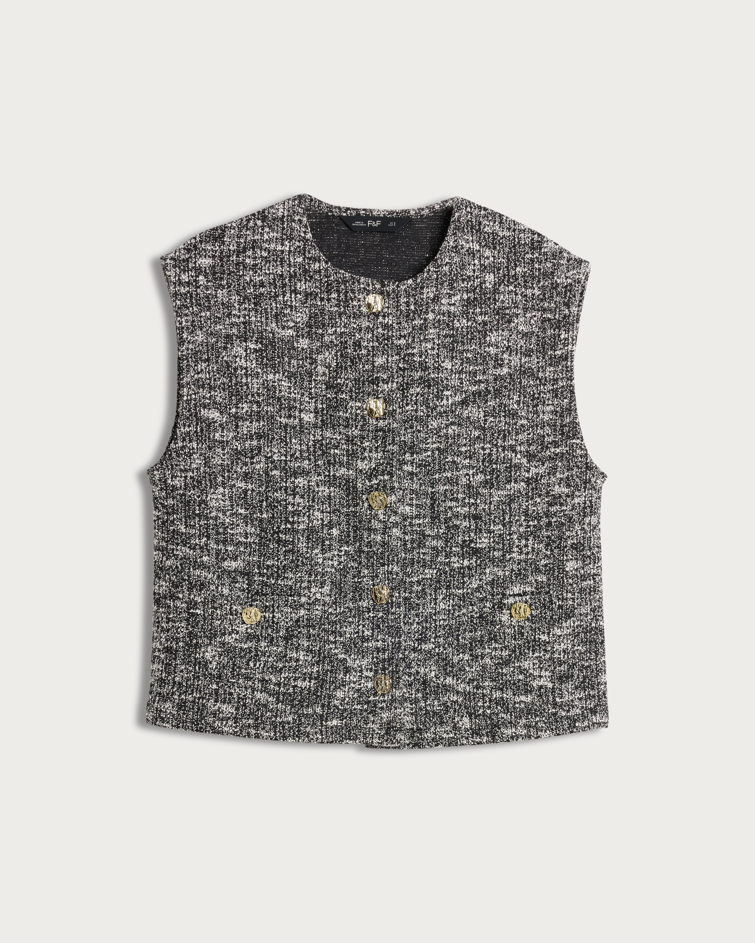 F&F Textured Buttoned Co-ord Waistcoat in Multi Black White thumbnail 3