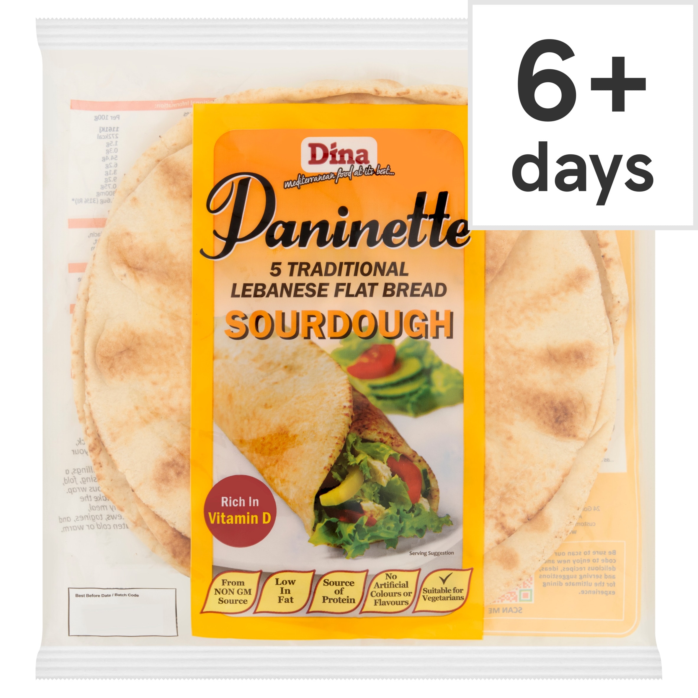Dina Foods 5 x Sourdough Paninette Flat Bread