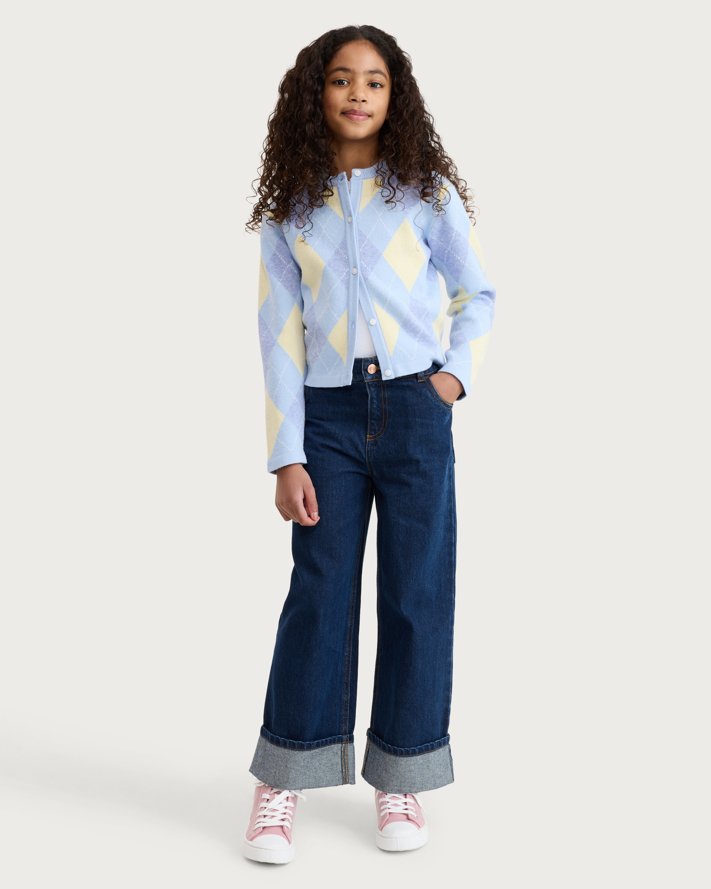 F&F Girls Argyle Button Up Cardigan in Multi Blue thumbnail 2