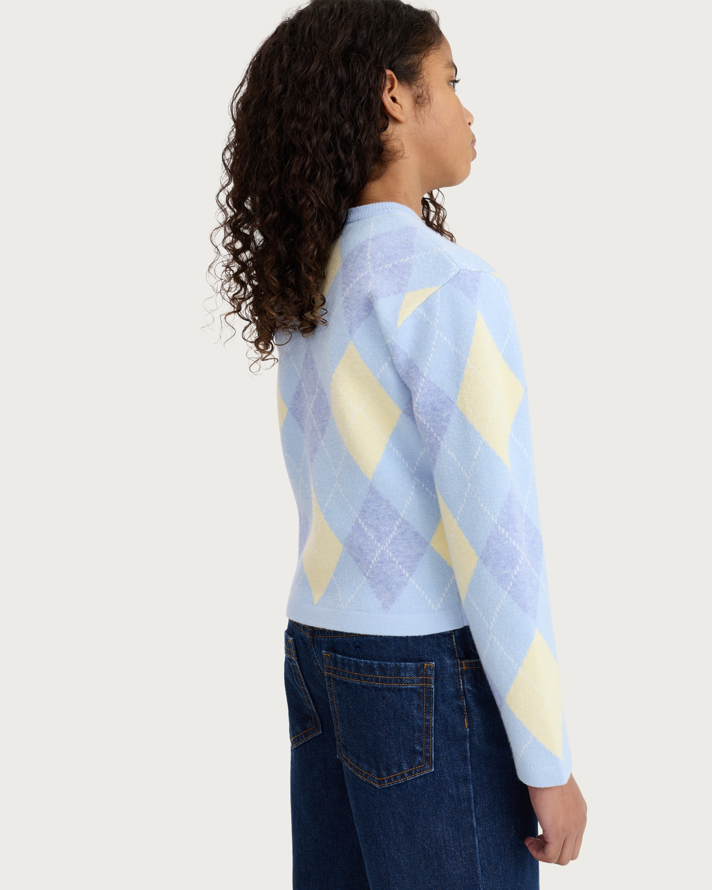 F&F Girls Argyle Button Up Cardigan in Multi Blue thumbnail 3