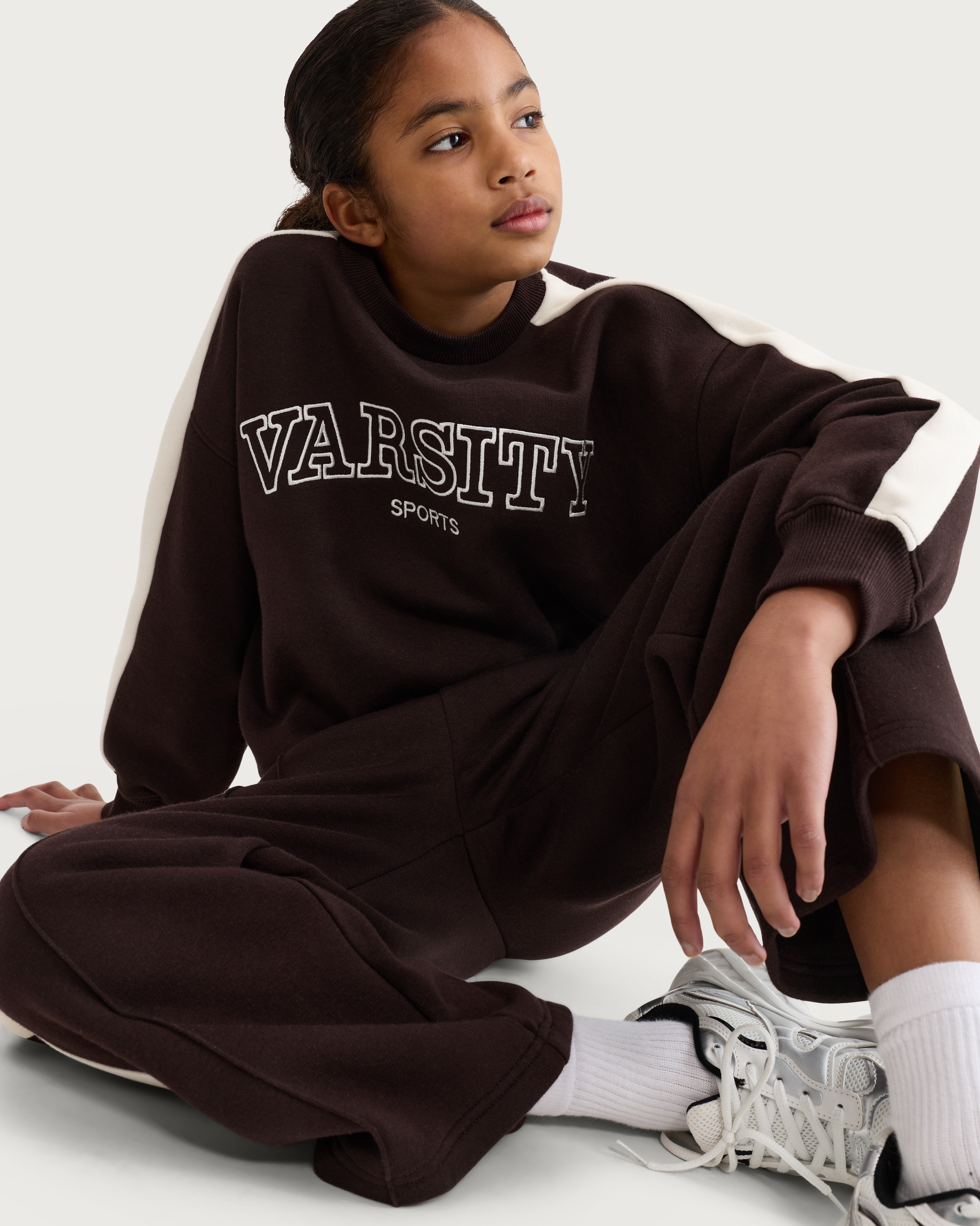 F&F Active Girls AFTERCLASS 2-Piece Slogan Sweatshirt and Joggers Set in Brown