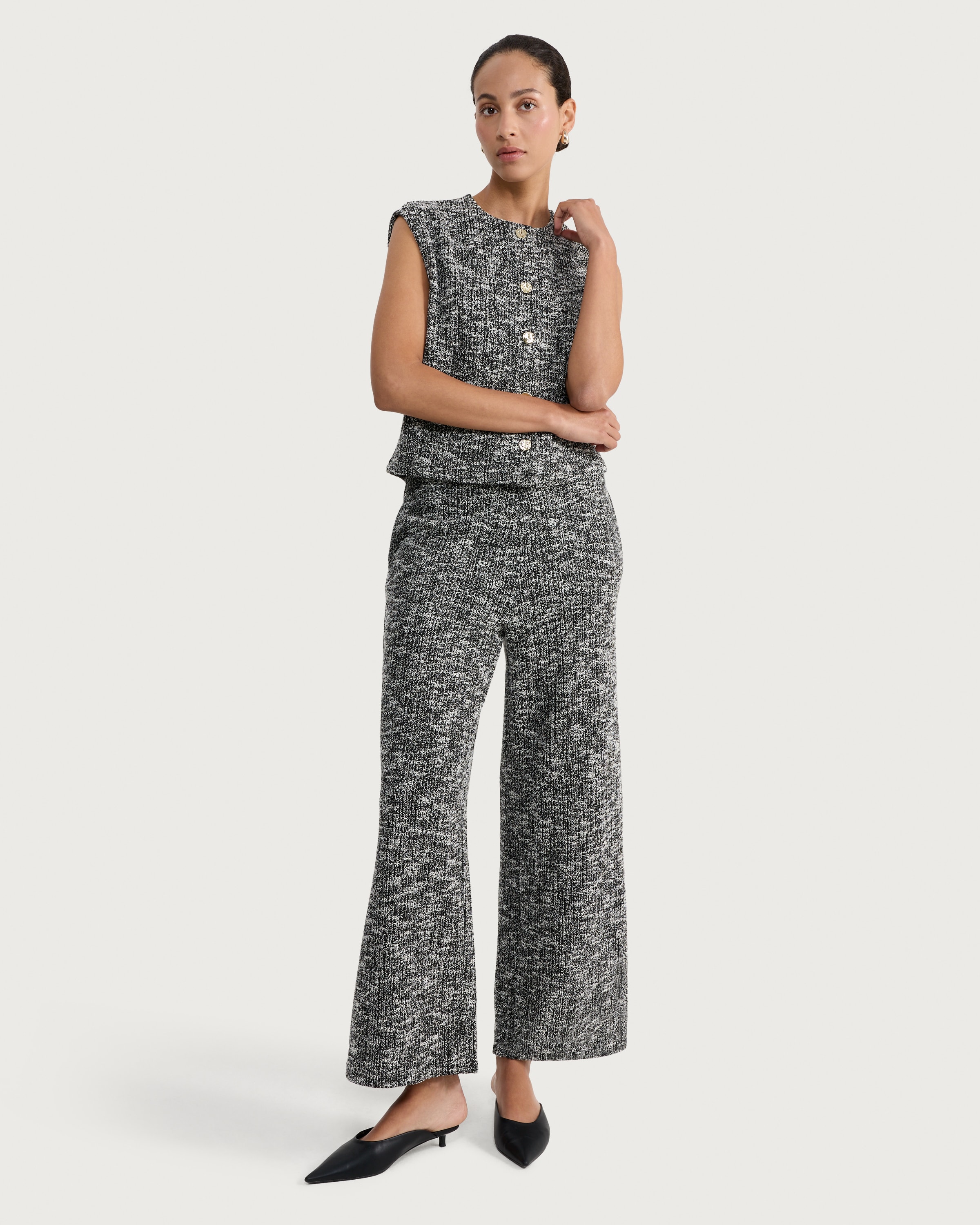 The F&F Edit Textured Wide Leg Co-ord Trousers in Multi Black White