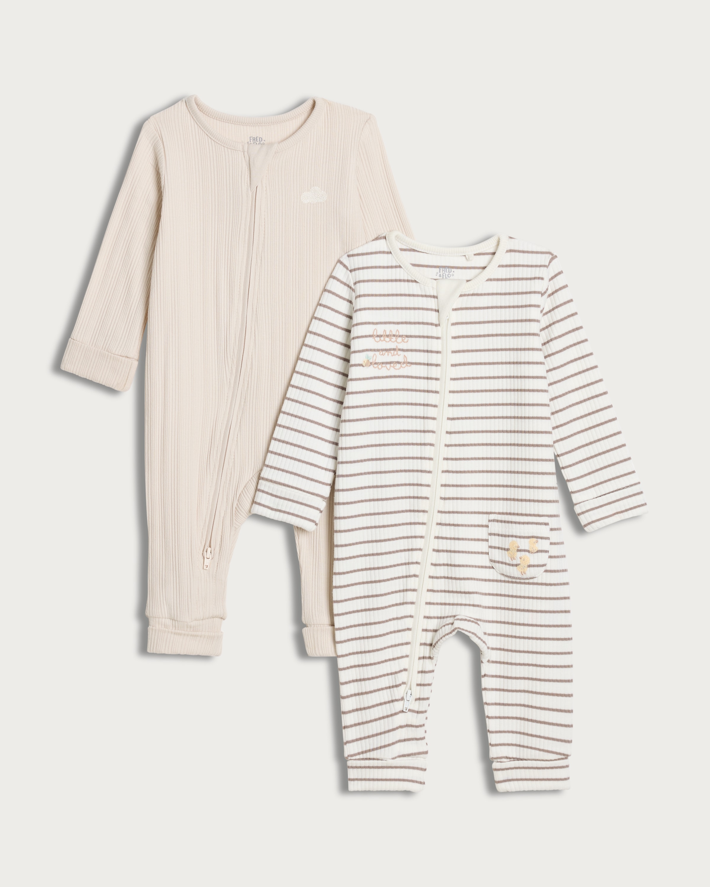 F&F Baby 2-Pack Cotton Rich Ribbed Sleepsuits in White