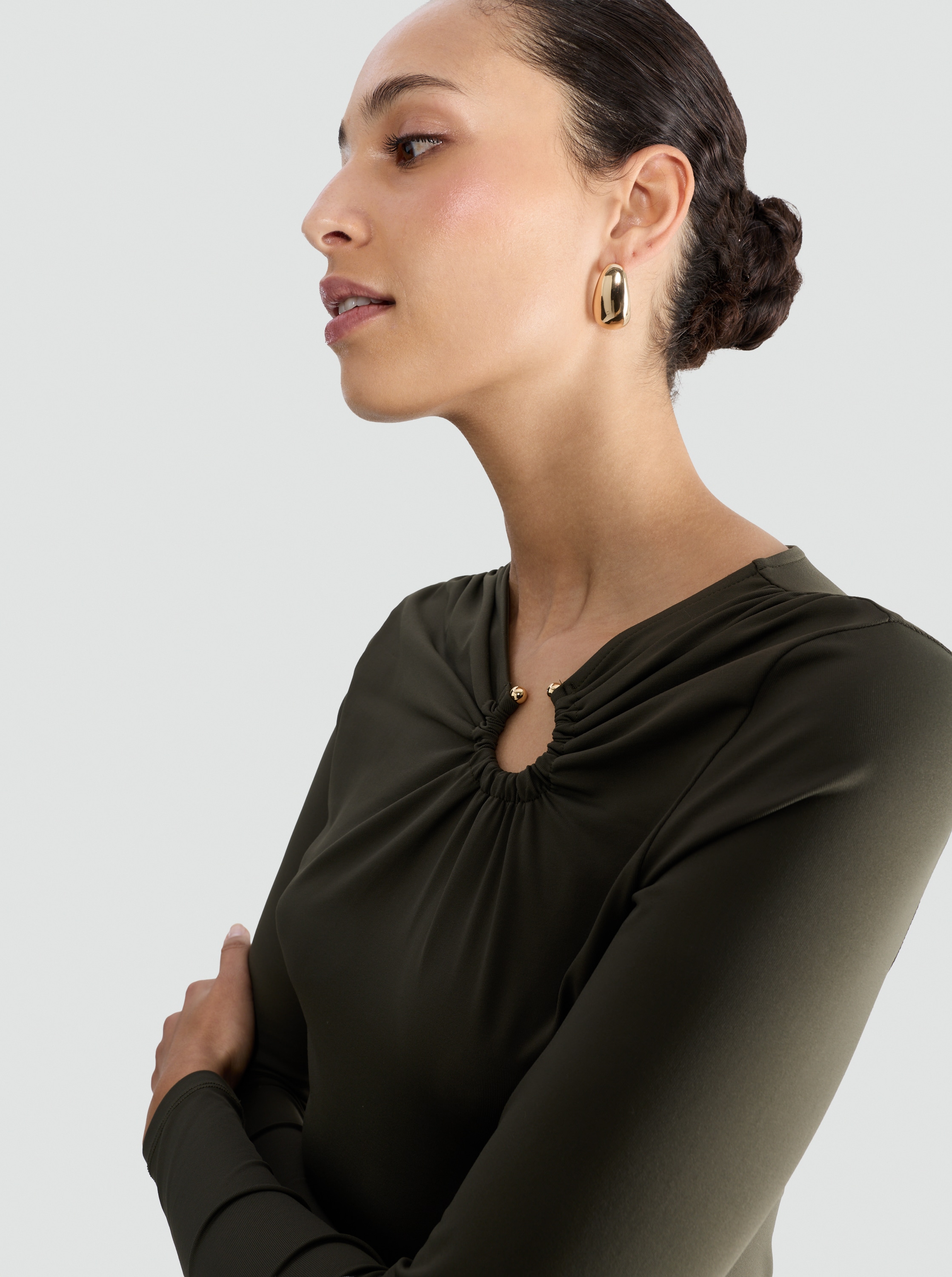 F&F Polyamide Ring Detail Long Sleeved Top in Olive