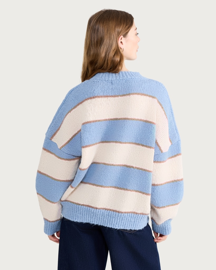 The F&F Edit Knitted Fluffy Striped Jumper in Multi Blue thumbnail 3