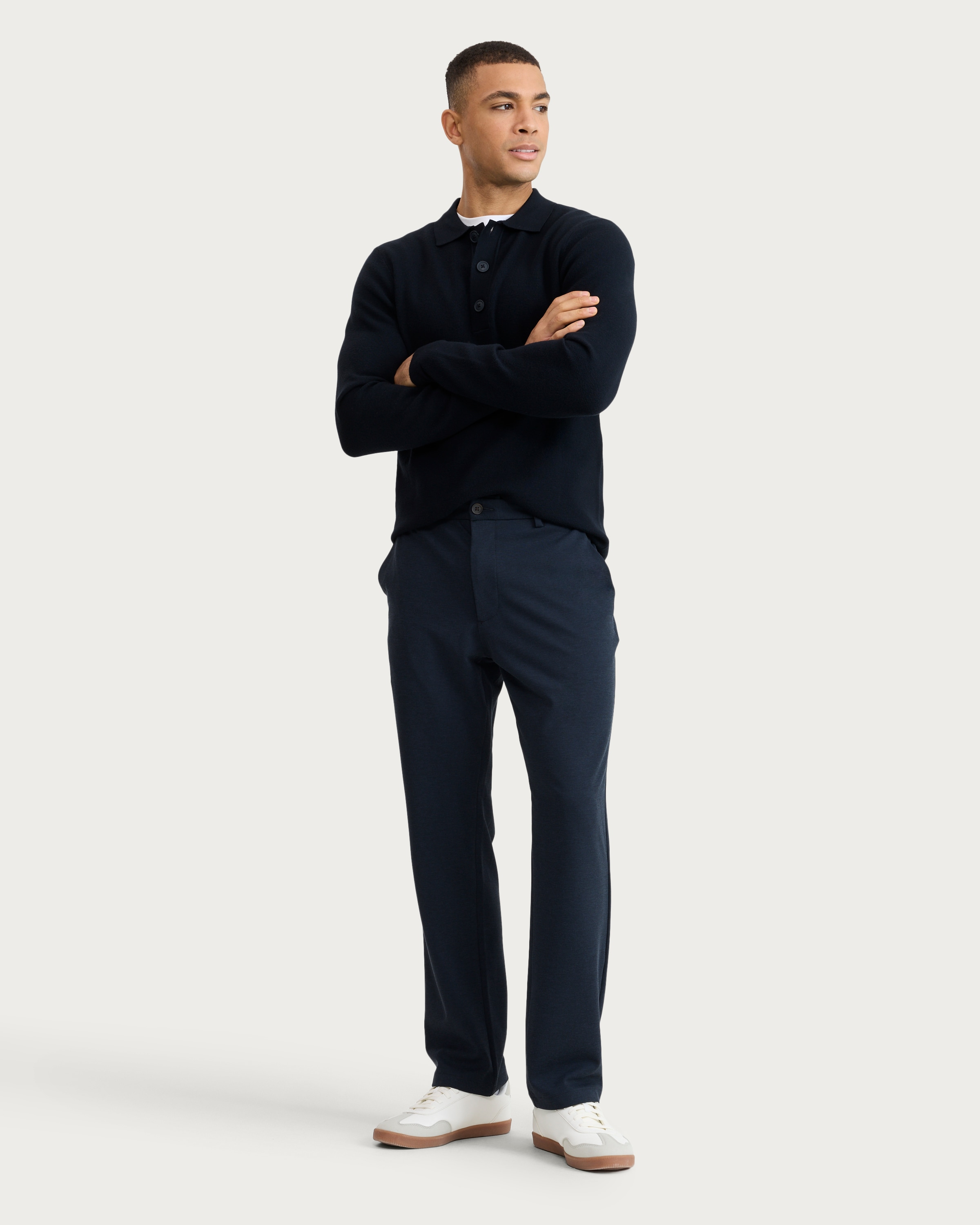F&F Textured Straight Leg Chino Trousers in Navy