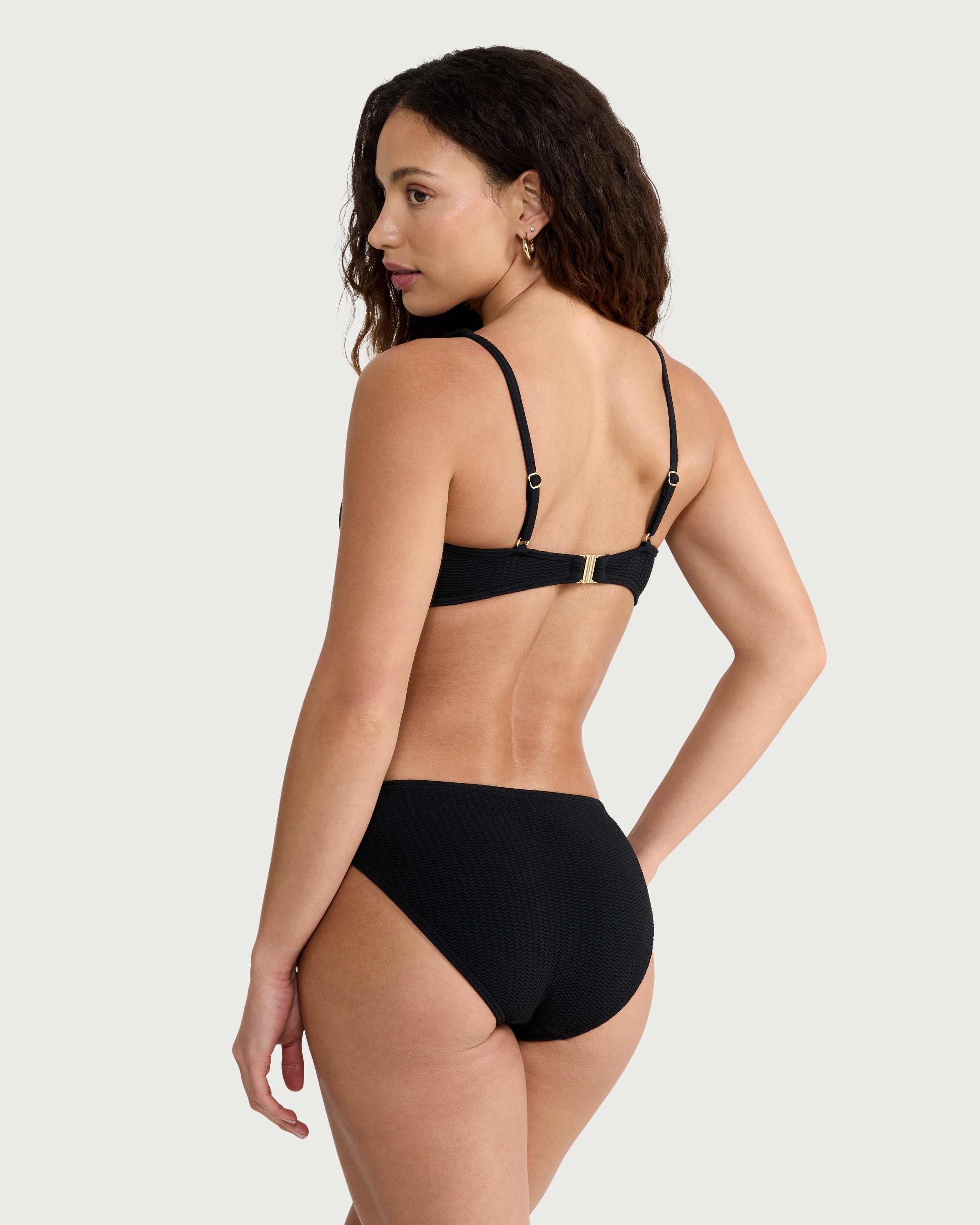 F&F Textured High Leg Bikini Bottoms in Black thumbnail 3