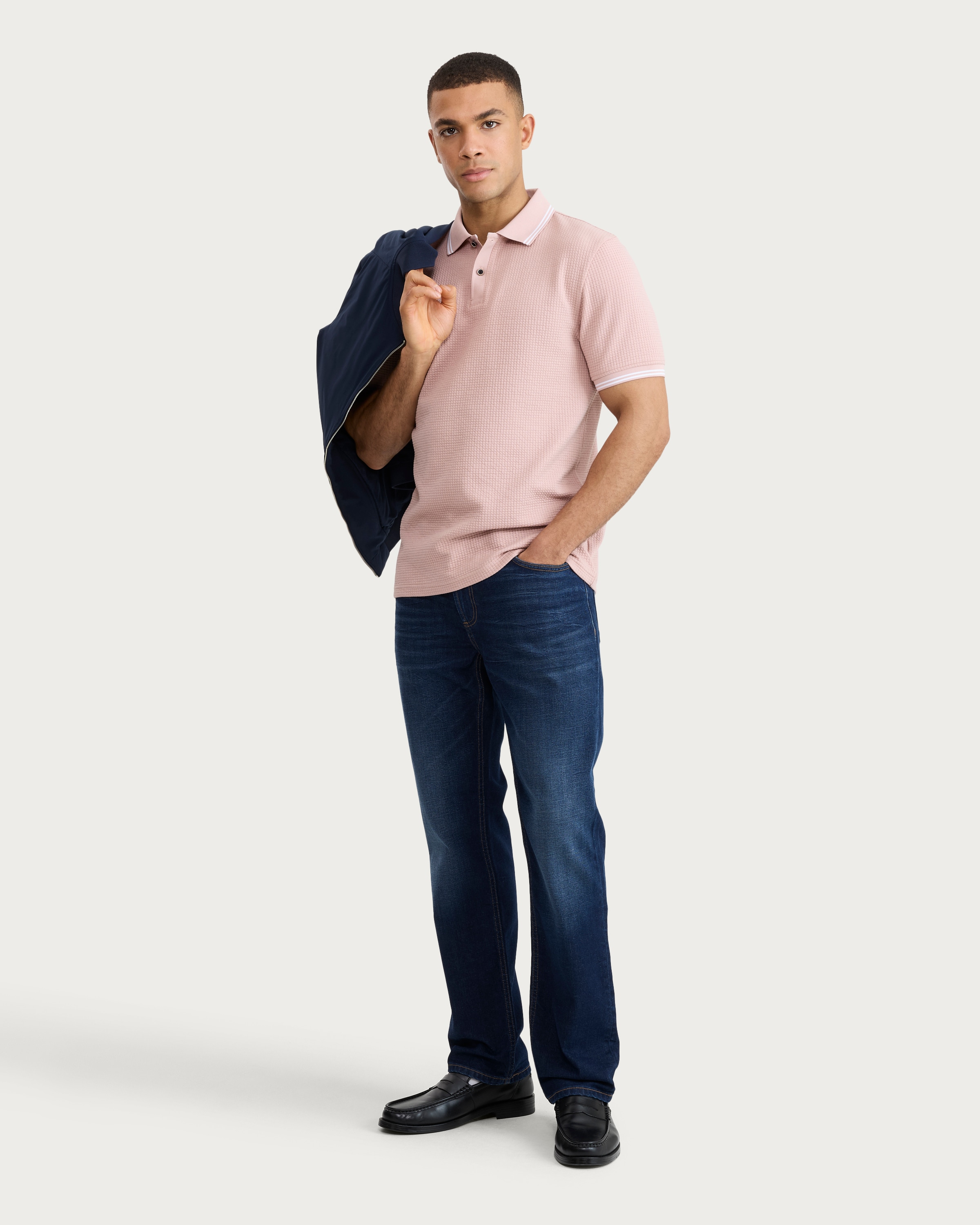 F&F Cotton Blend Textured Short Sleeved Polo Shirt in Pink