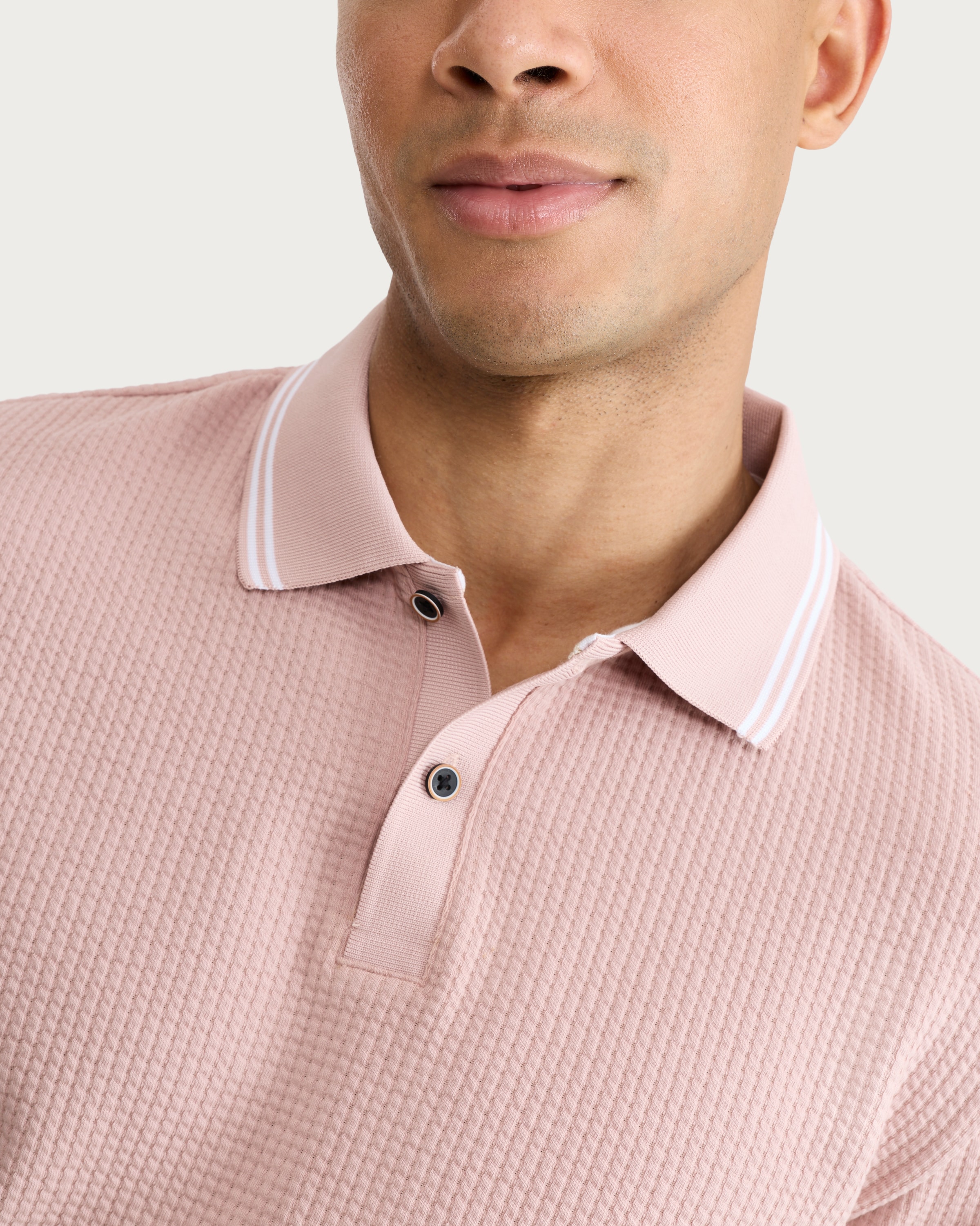 F&F Cotton Blend Textured Short Sleeved Polo Shirt in Pink thumbnail 2
