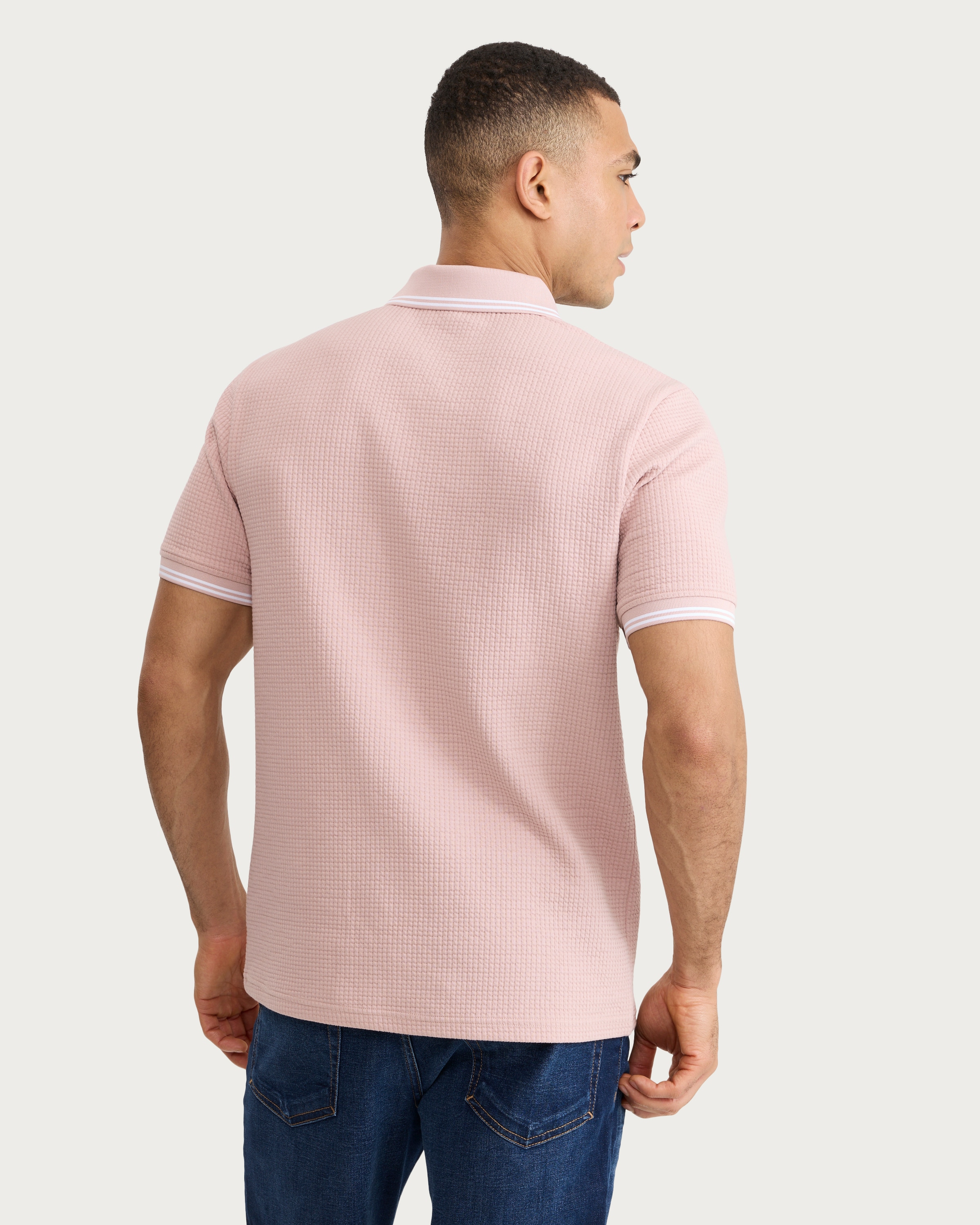 F&F Cotton Blend Textured Short Sleeved Polo Shirt in Pink thumbnail 3