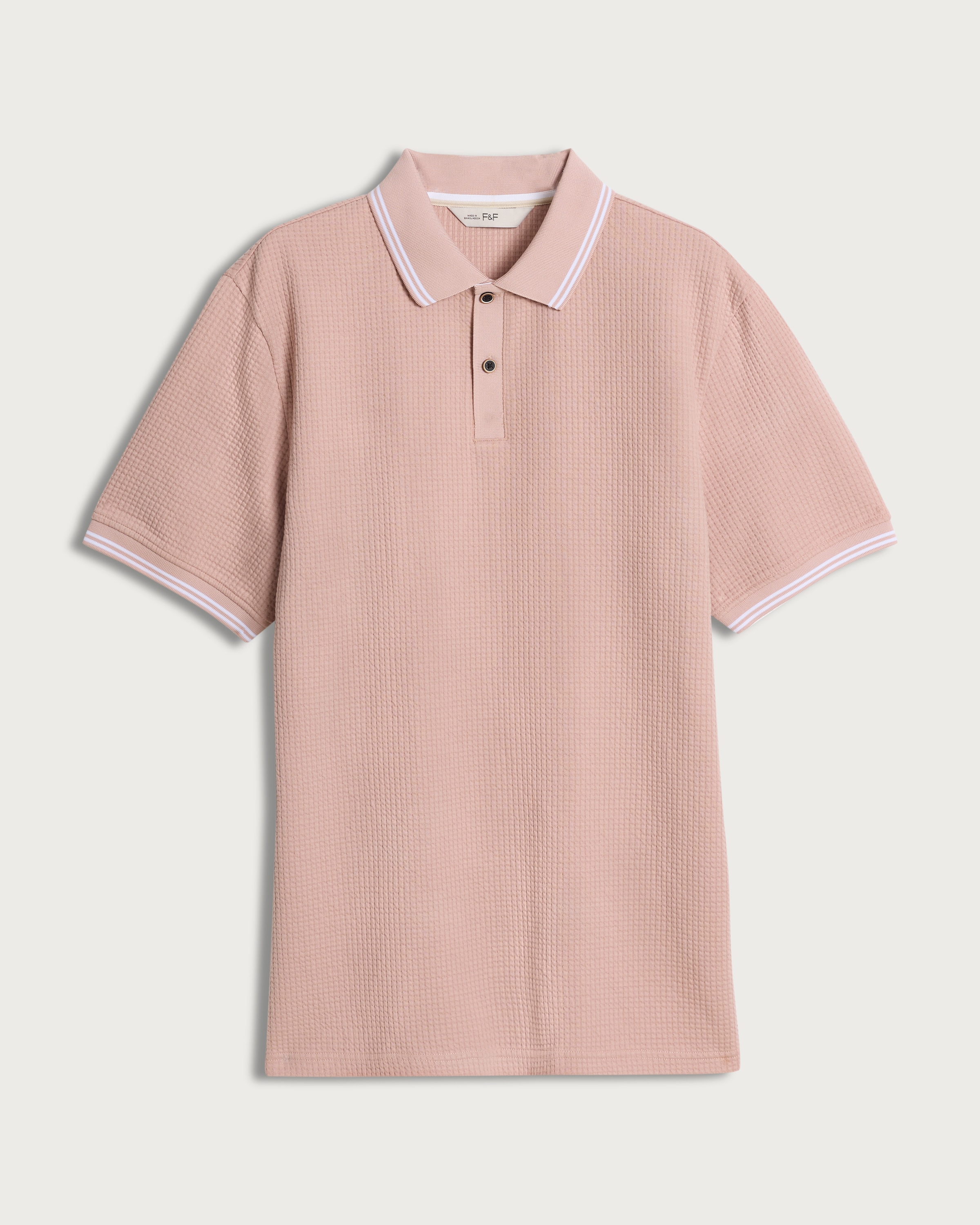 F&F Cotton Blend Textured Short Sleeved Polo Shirt in Pink thumbnail 4