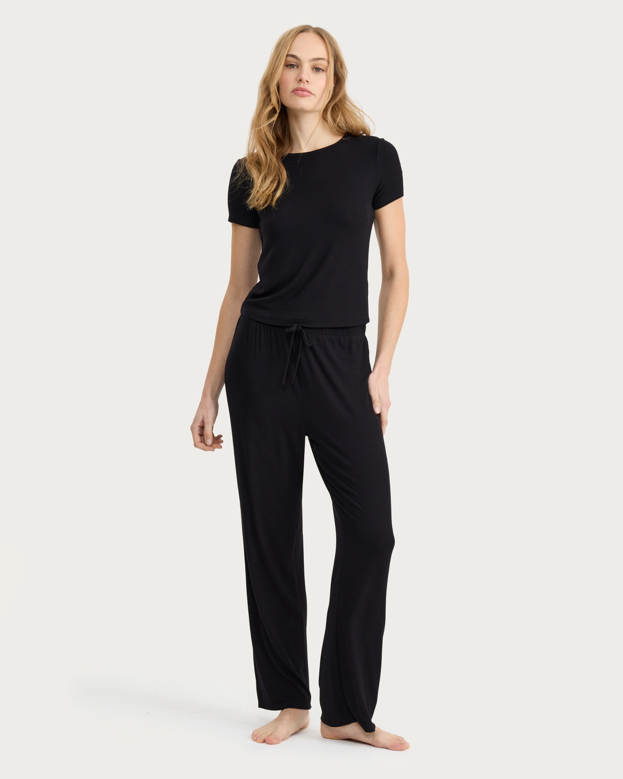 F&F CoolEase™ Ribbed Short Sleeved Pyjama Top in Black thumbnail 3